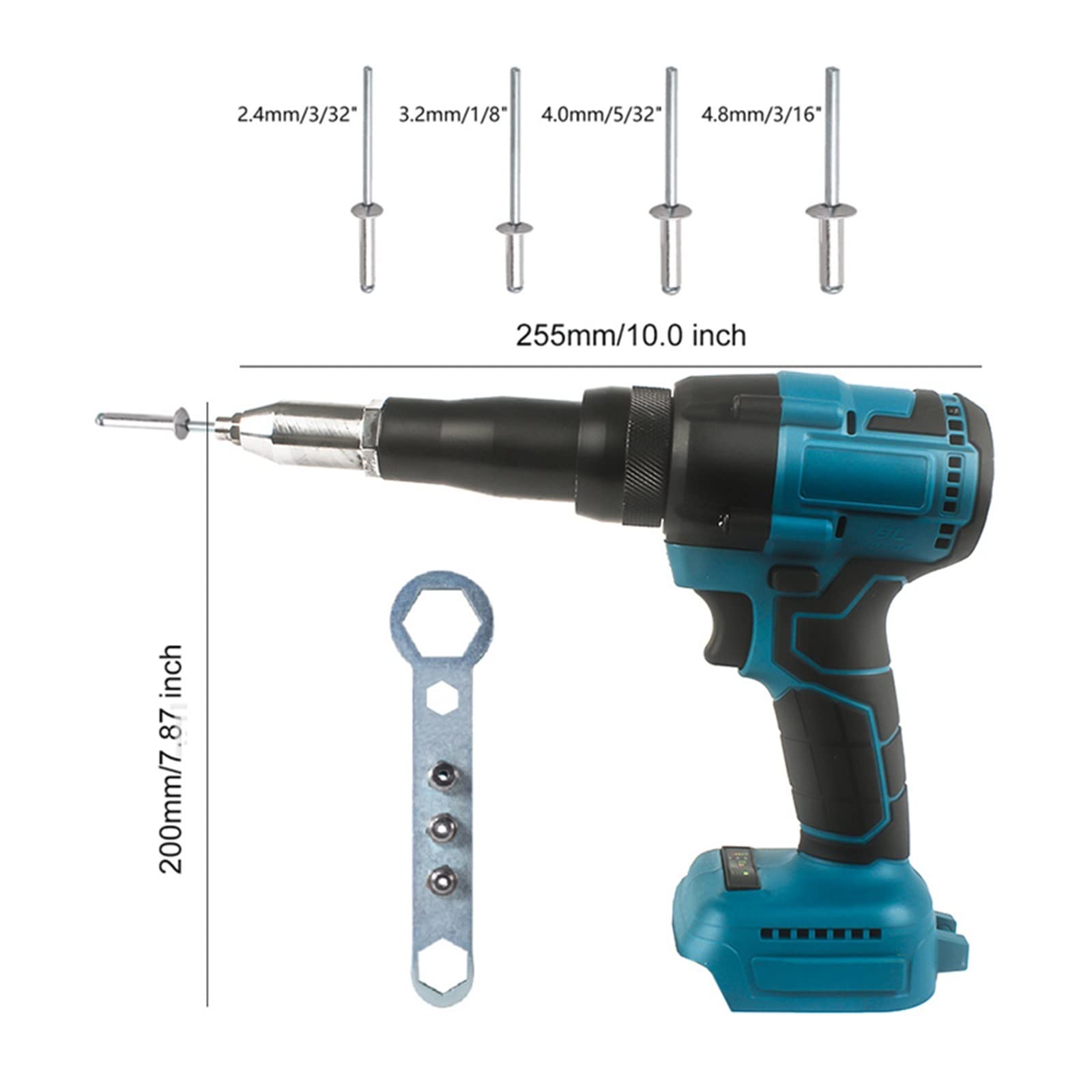 Bezprzewodowy elektryczny pistolet do nitowania elektronarzędzia domowe śrubokręt 2.4-4.8mm z diodą LED do akumulatora 18V (brak w zestawie) Łatwy w użyciu dla początkujących i profesjonalist