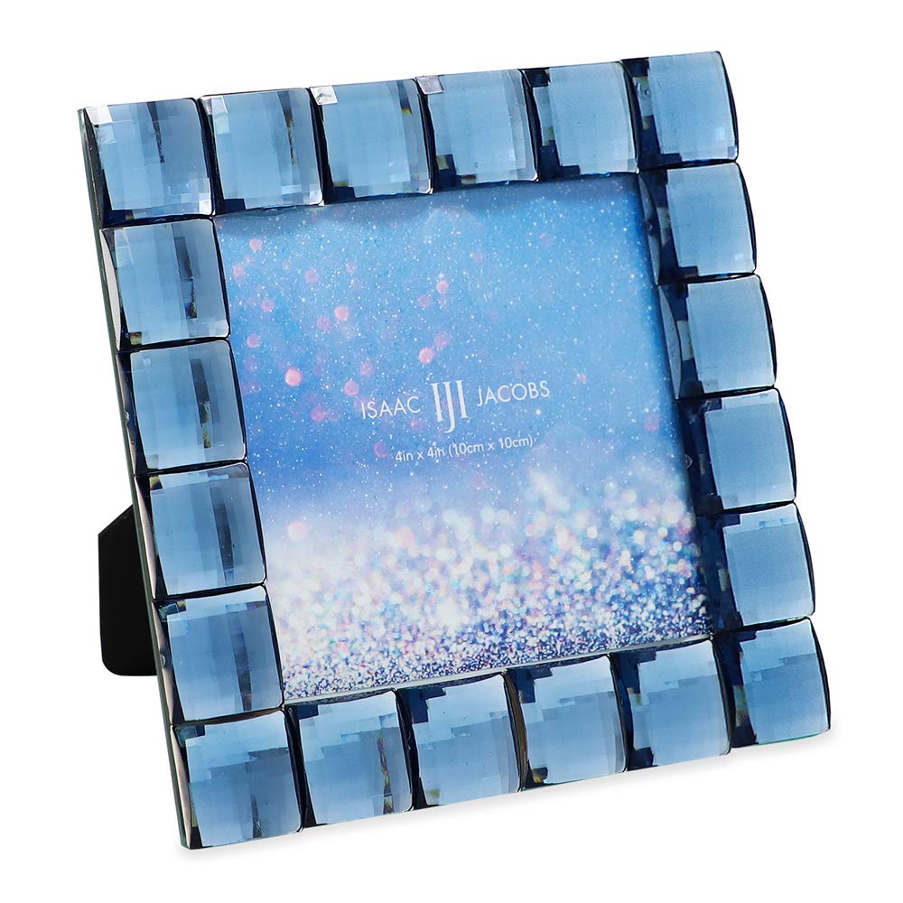 Isaac Jacobs Decorative Sparkling Navy Jewel Picture Frame, Photo Display & Home Décor (4x4, Navy)