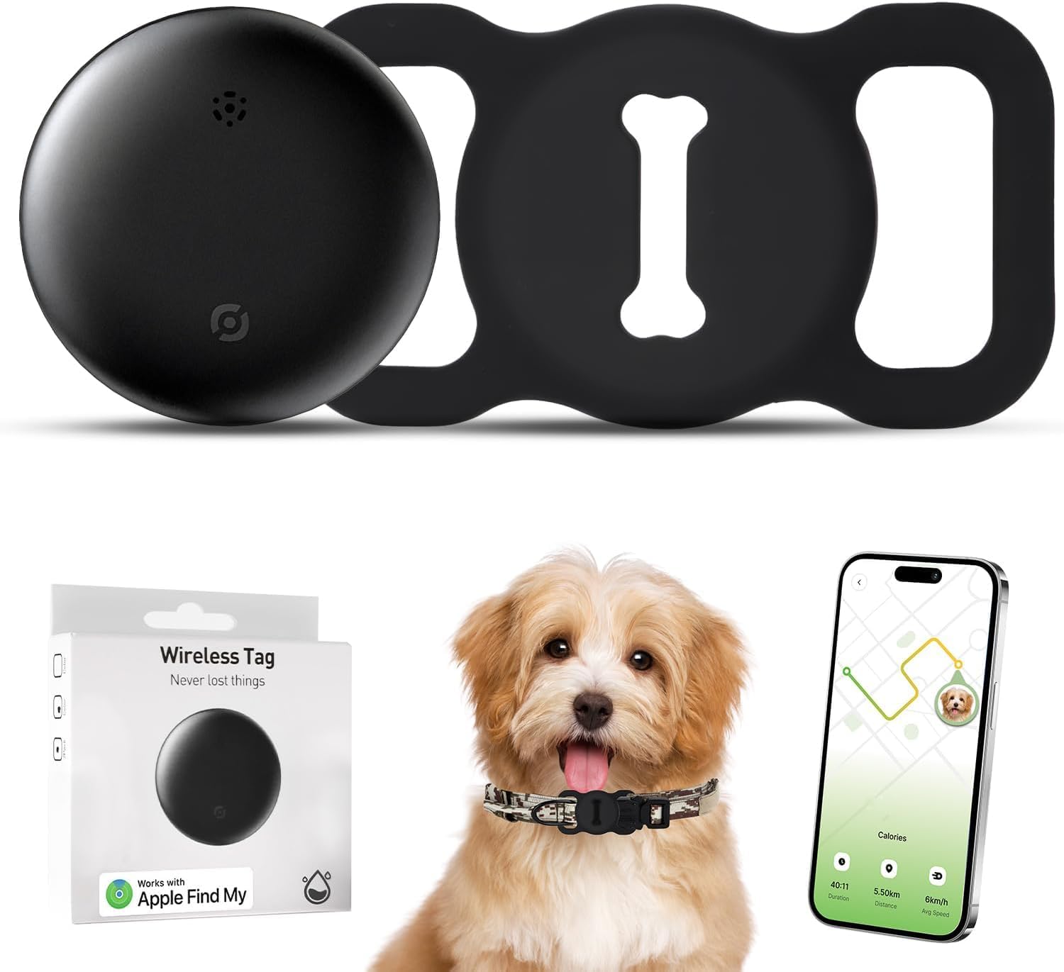 Quixion Cat Tracker, Real Time GPS Tracker for Cats, Works with Apple Find My (Only iOS), Pet GPS Tracker for Cats Dog, No Monthly Fee, Pet Trackers with Dogs Collar Trackers Holder for All Collars