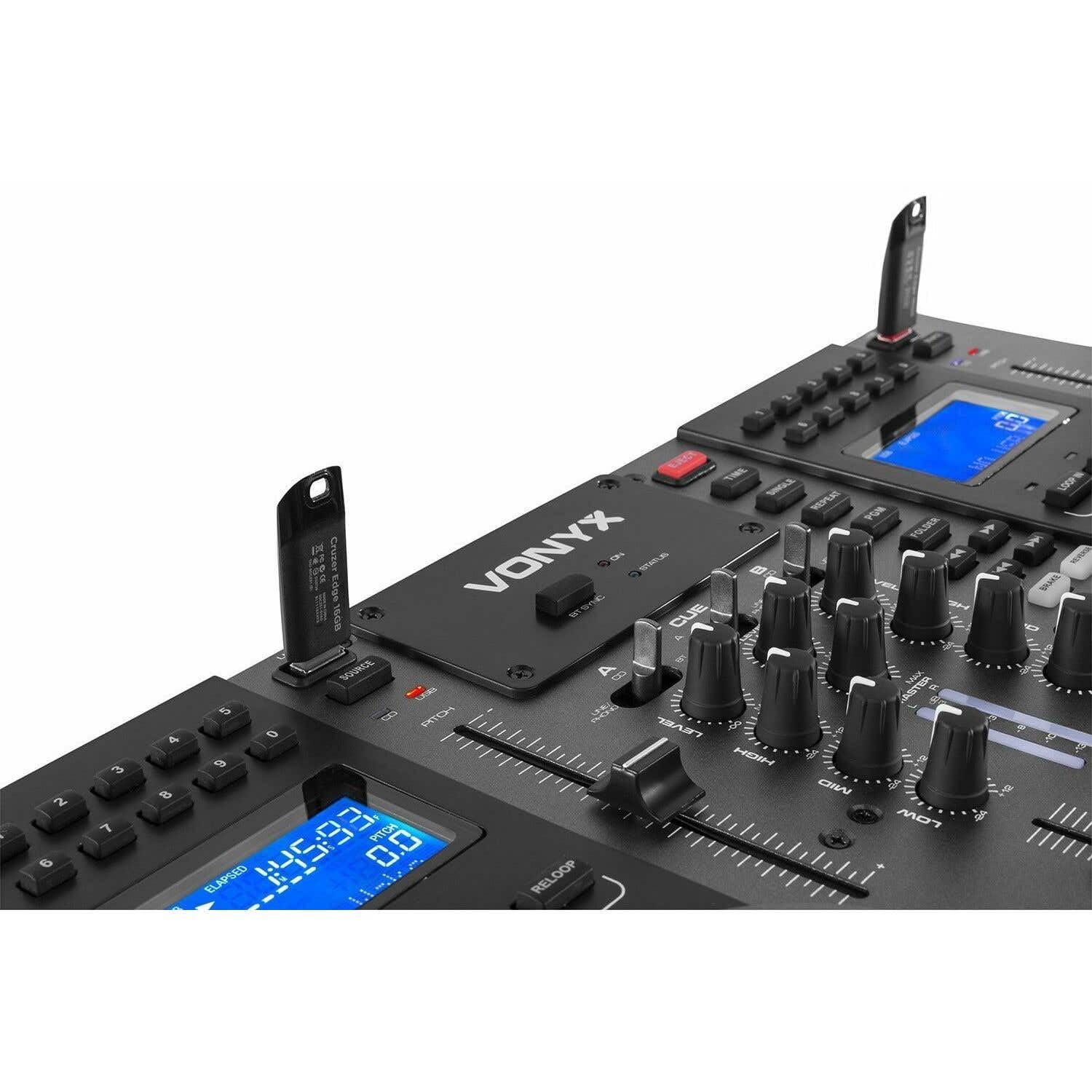 Vonyx CDJ450 - Double Lecteur CD/MP3/USB/Mixeur avec Bluetooth, 2 Canaux, Fonctionnalité Auto-Cue, Molettes Intégrées, Sorties Master et Record, Parfait pour DJ Amateurs ou Professionnels