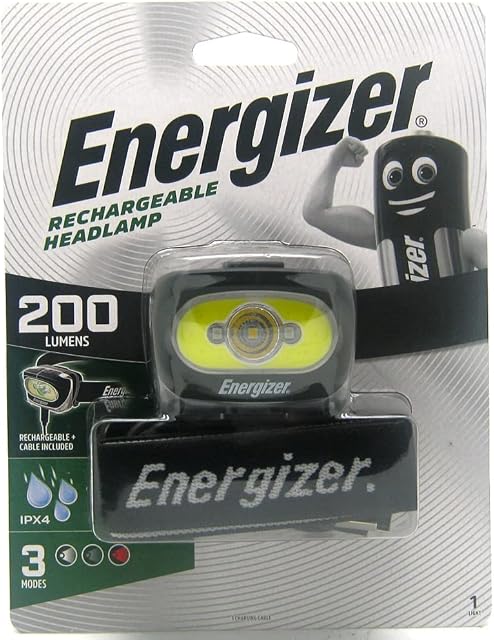 Energizer LED Head Torch Light | USB Rechargeable | True 200 Lumens, 3 Light Modes & Adjustable Headband | Ideal for Breakdowns, DIY, Camping, Sports etc