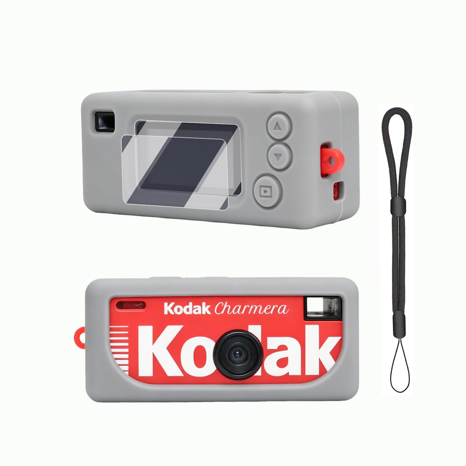 Frevyve Case for Kodak Charmera Keychain Digital Camera, Soft Silicone Protective Case with Screen Protector and Wrist Strap Accessories for Kodak Blind Box Mini Camera, Anti-Scratch - Grey