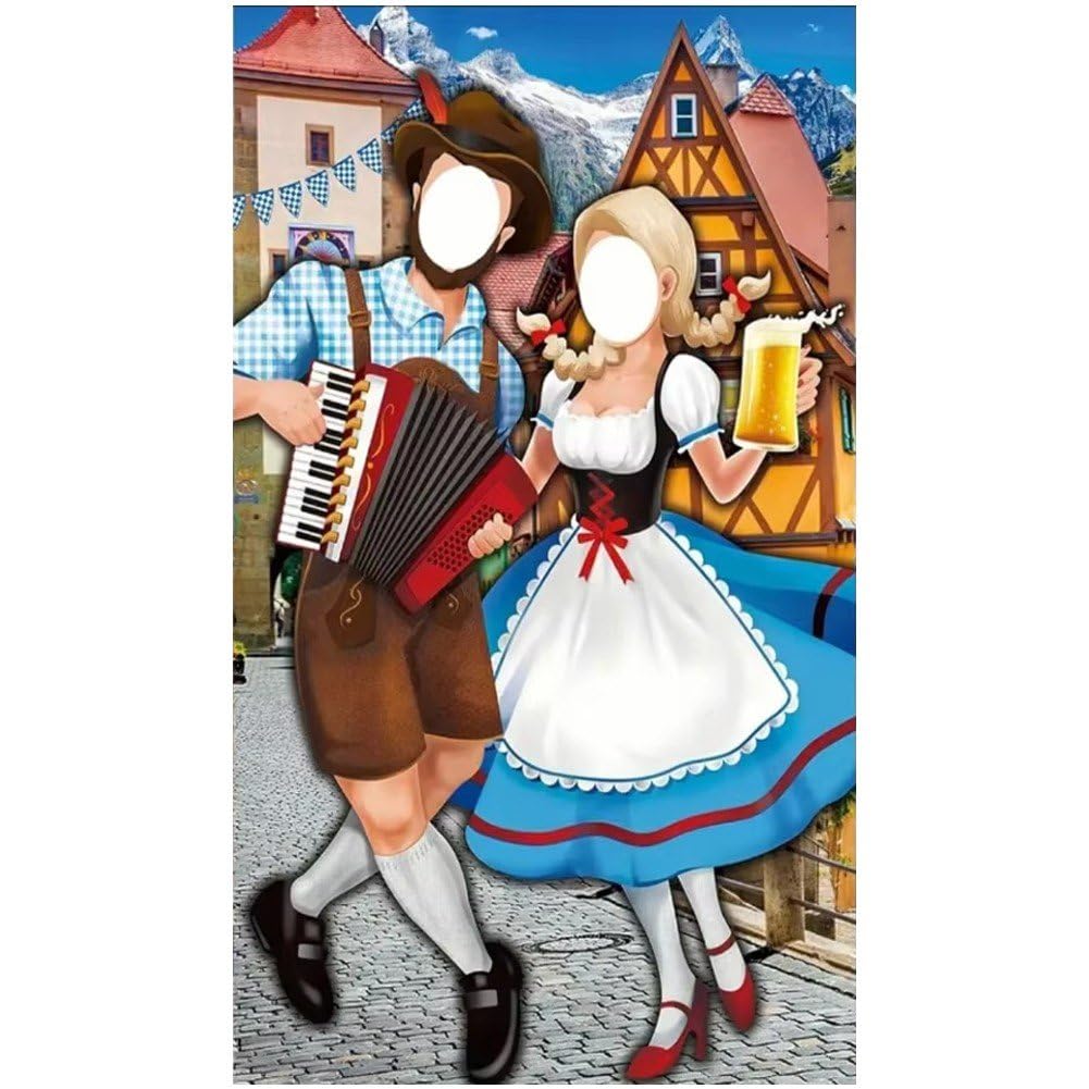 Ppmter Oktoberfest Party Decorations German Oktoberfest Photo Prop Backdrop Couple Photo Banner Background for Bavarian Beer Festival Party Supplies