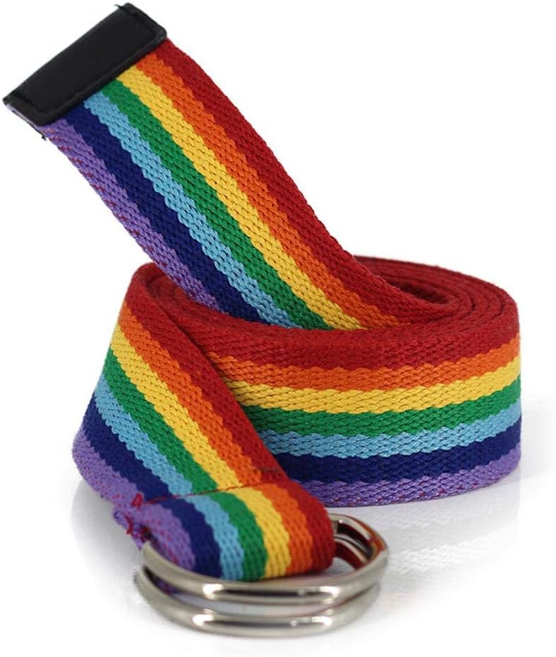 AIBEARTYCanvas Web Double D Ring Plaid Belt Silver Buckle Long Waistband for Women Men Teens