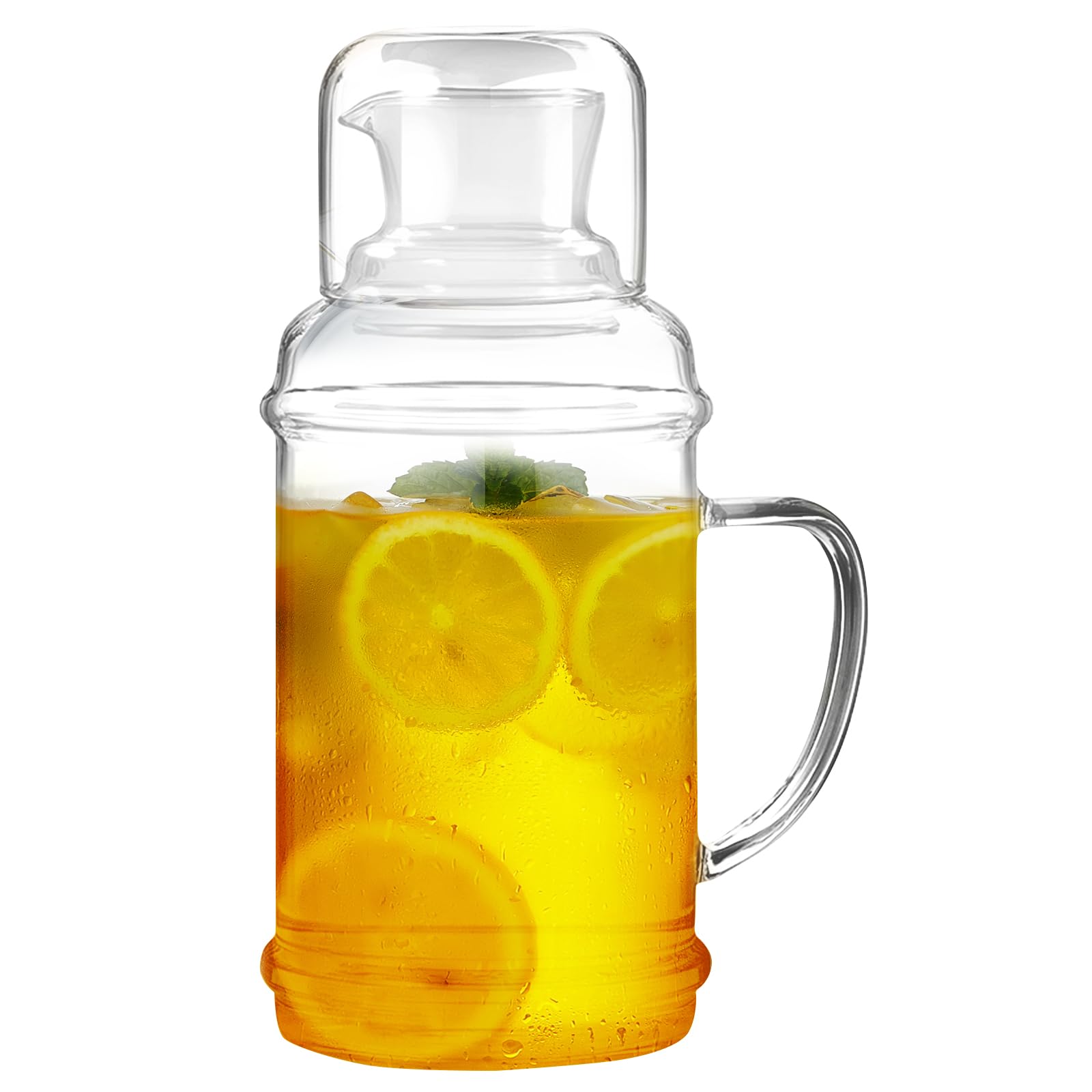 37OZ Glass Pitcher with Lid and Spout, Water Jug, 1000ml Carafe for Hot/Cold Water, Large Iced Tea Pitcher for Coffee, Juice and Homemade Beverage