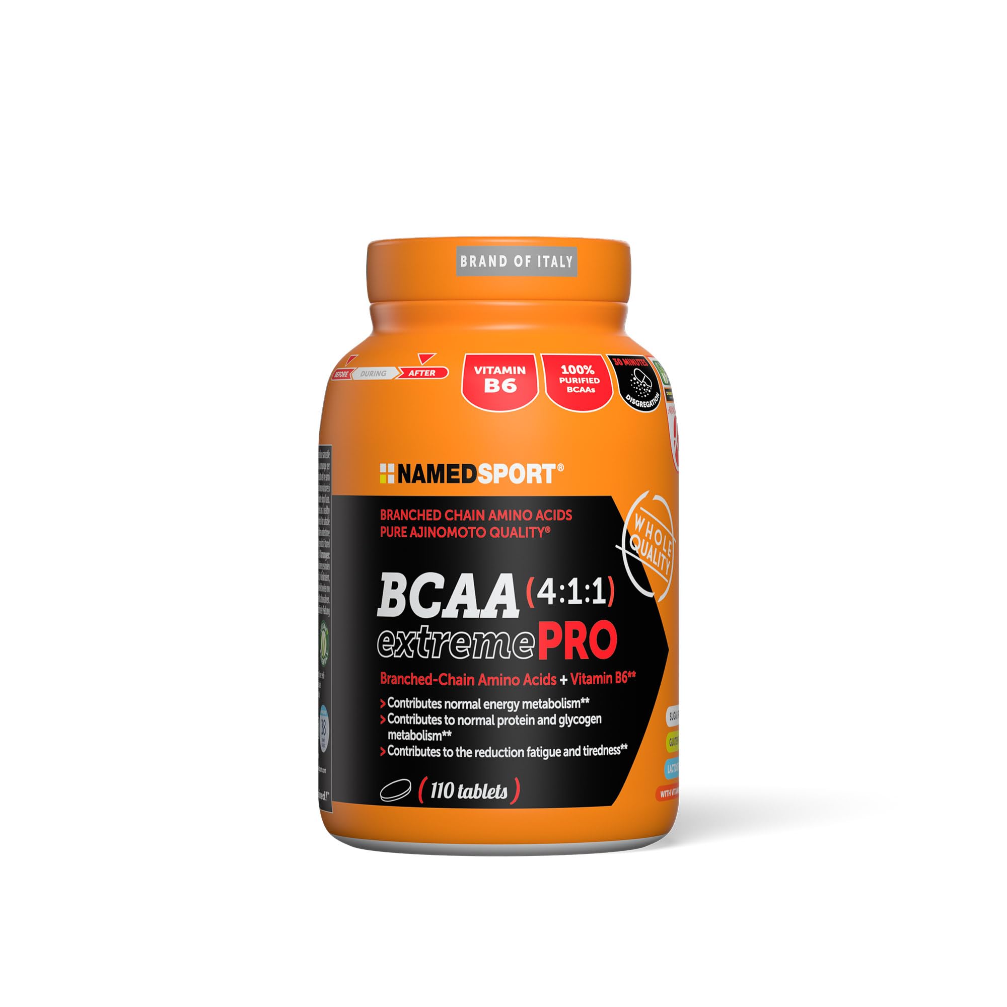 NAMEDSPORT> BCAA 4:1:1 ExtremePro, Supplément à base d’Acides Aminés Ramifiés et de Vitamine B6, contribue à la Synthèse Protéique, Idéal dans les Sports d’Endurance, Brand Of of Italy, 110 Comprimés