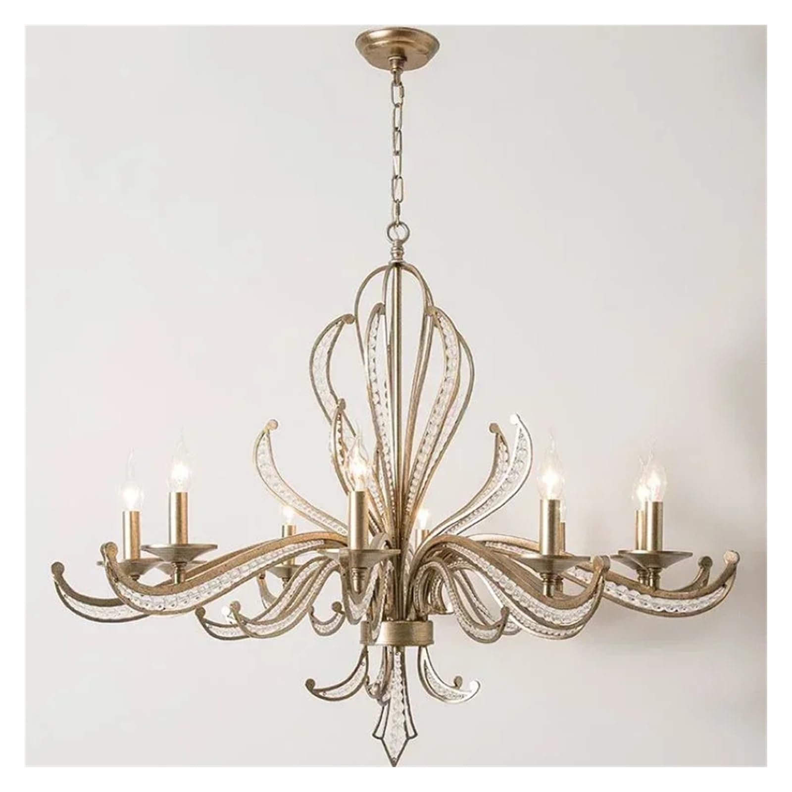 Kreatywny francuski świeca retro kryształowy żyrandol lampa LED do sypialni salonu gabinet oświetlenie wiszące (3 kolory, 10 głowic, średnica 100 cm
