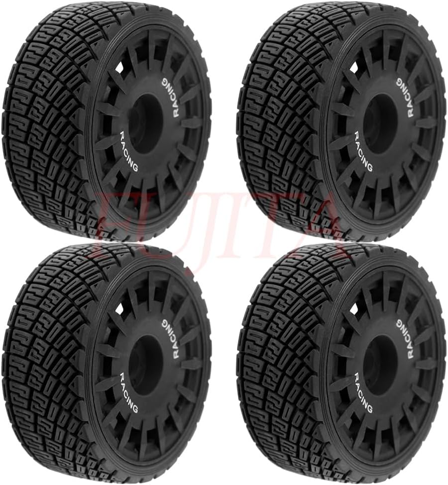 fujita 1/8 RC 100mm on Road Car Tires and Wheels Rims 17mm Hex Wheels Rubber Rally Tyres forHPI WR8 HSP Hobao ARRMA Redcat Losi Kyosho VRX 1:8 Scale RC On-Road Racing Car RC Rally Drift Car (Black)