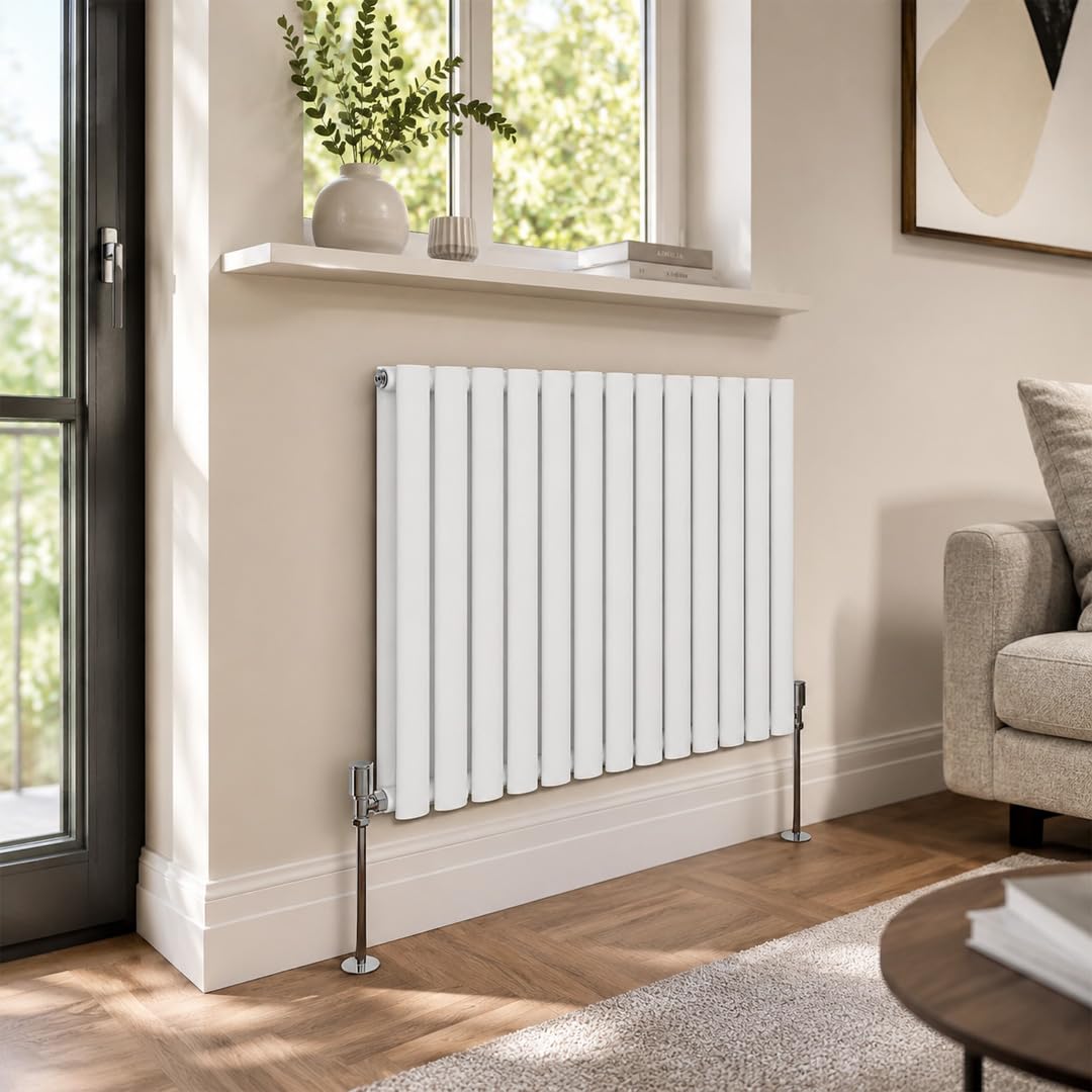 Built Right Oval Designer Radiator, Central Heating Radiator, Horizontal & Vertical Single or Double Panel Oval Tube Radiator, White or Anthracite, Multiple Sizes (White, 600 x 780 - Double)
