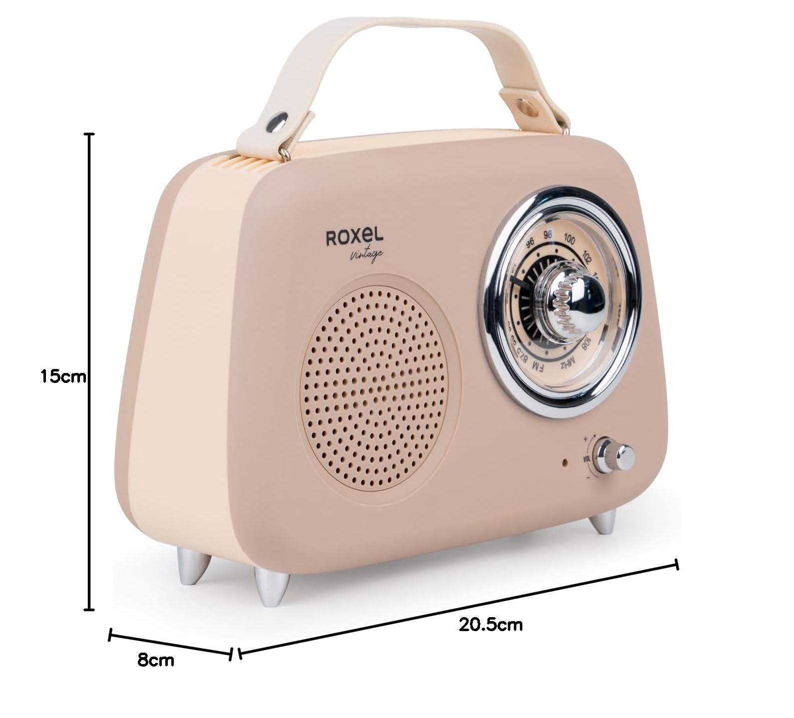 Roxel RFM01 Enceinte de fête radio FM rétro – Design intemporel, son supérieur, radio FM, lecture MP3 et diffusion BT sans fil, parfaite comme cadeau (crème)