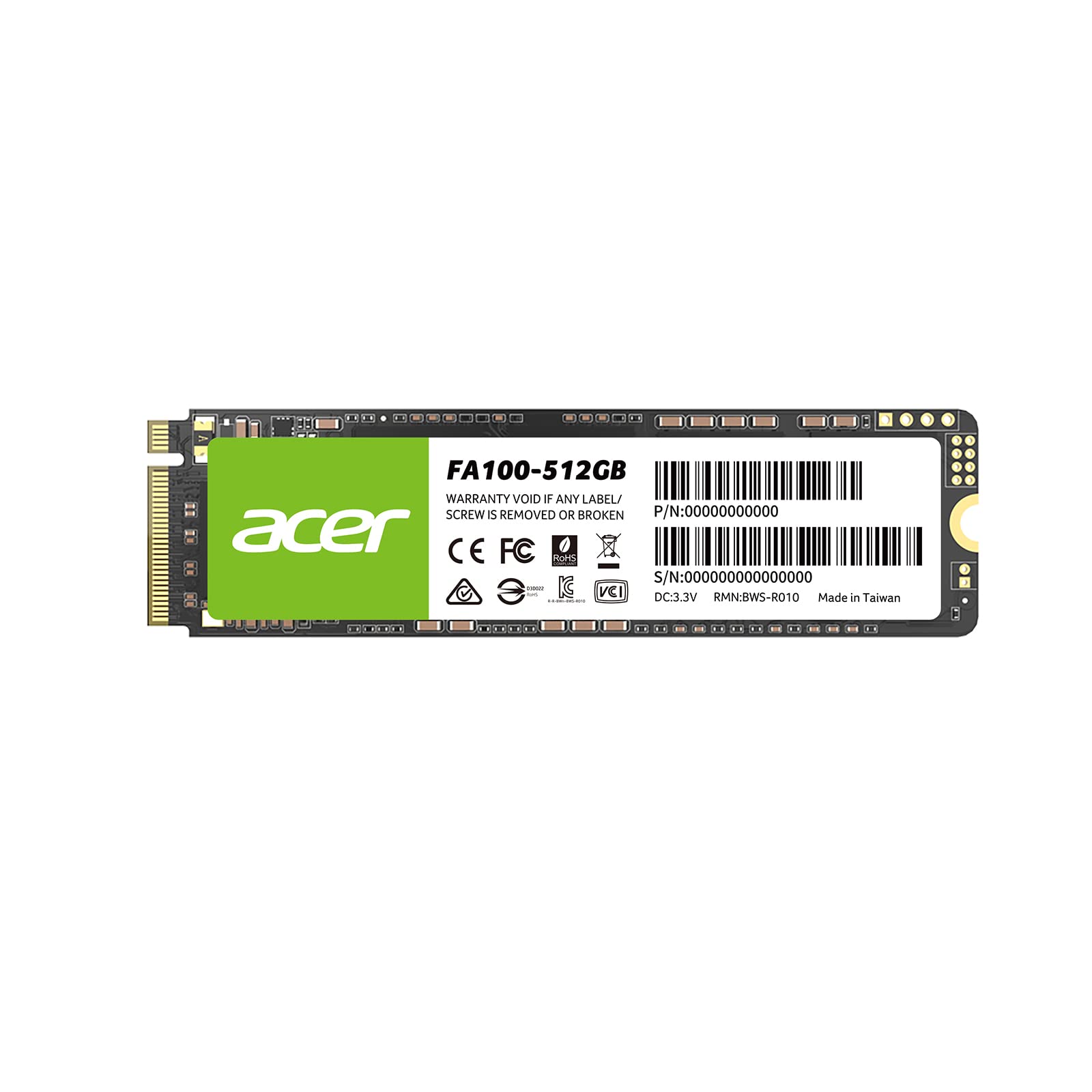 Acer FA100 512GB SSD - M.2 2280 PCIe Gen3 x 4 NVMe Interface, 8 Gb/s, 3D NAND Internal Solid State H