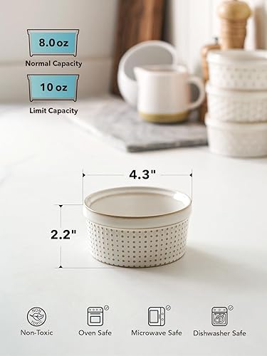 Miniatura 4 de LE TAUCI Ramekins - Ramekins de 8 onzas, Ramiken para Creme Brulee, pastel de lava, pudín, souffle, pastel de olla, platos de cerámica para hornear,