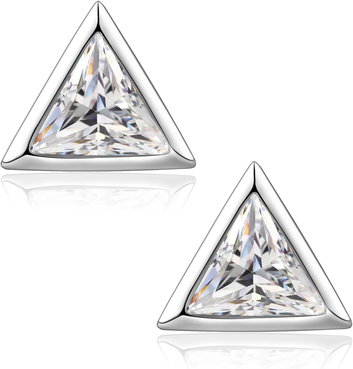 2Carat 6 * 8mm Total Emerald Cut Cubic Zirconia CZ Earrings Stud,18K White Gold Plated 925 Sterling Silver Bezel Set Studs for Women & Men