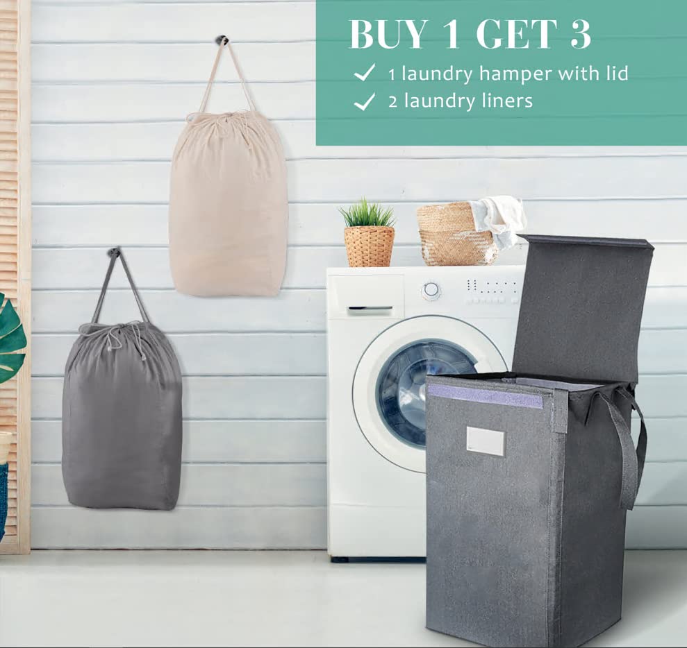 Large Collapsible Clothes Hamper with Lid - Removable Bag & Handles, Tall Storage for Laundry, Toys & More