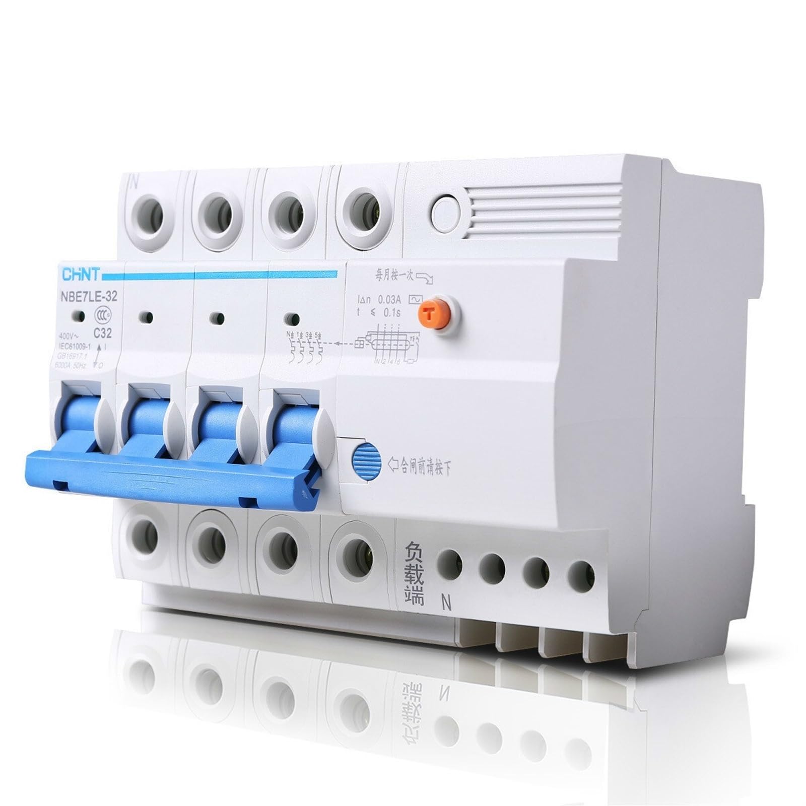 LHNBGTUIW Leakage Protection Circuit Breaker NBE7LE 4P 16A 20A 25A 32A 40A 63A with Protector Air Switch(40A)