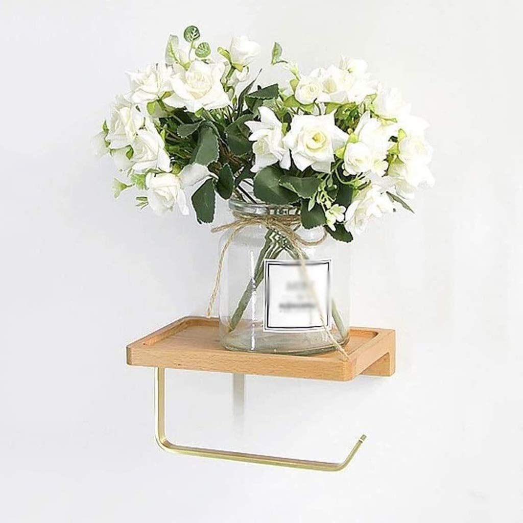 NEECS Portasciugamani da Parete in Stile Rustico Vintage, portarotolo di Carta igienica, Cucina, Bagno, mensola per Cellulare in Legno massello di Rovere