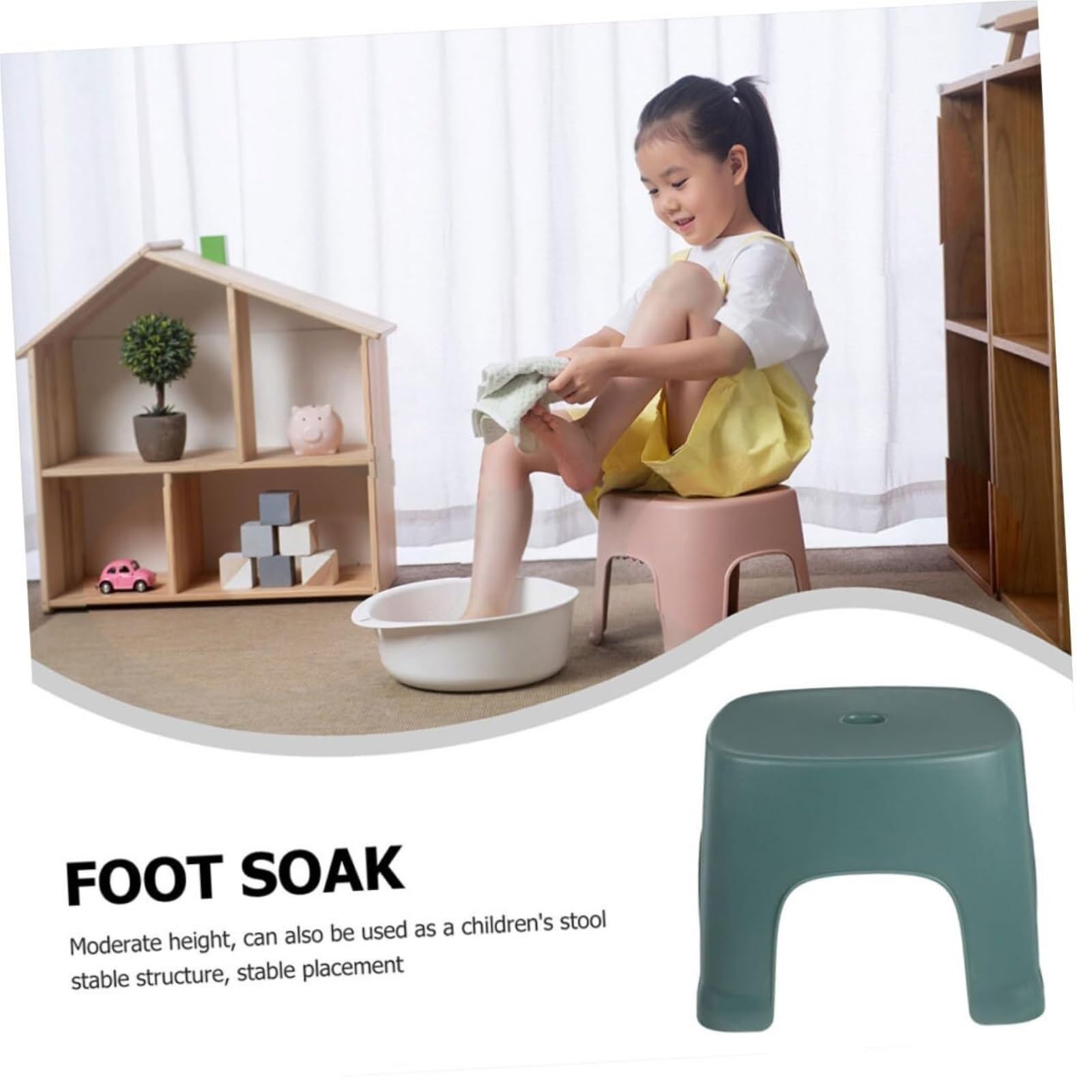 Pouf Poggiapiedi 2 Pezzi Sgabello Basso in Plastica for Ufficio Portico Piccolo Accessorio per Casa(Grün)