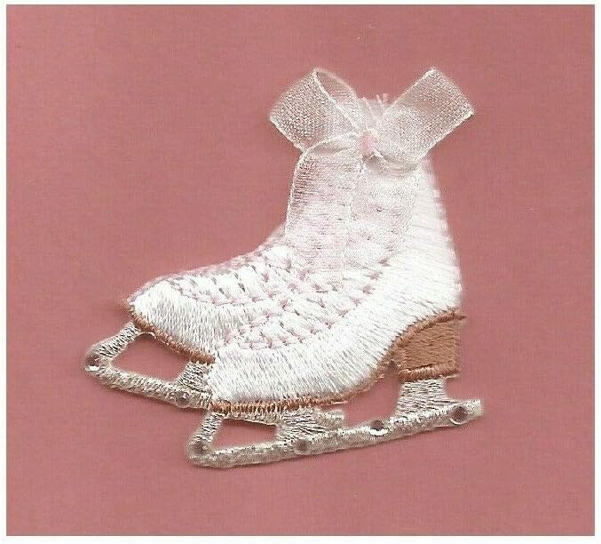 Ice Skating - Ice Skates - Embroidered Pink/Silver - Iron On Applique Patch - L