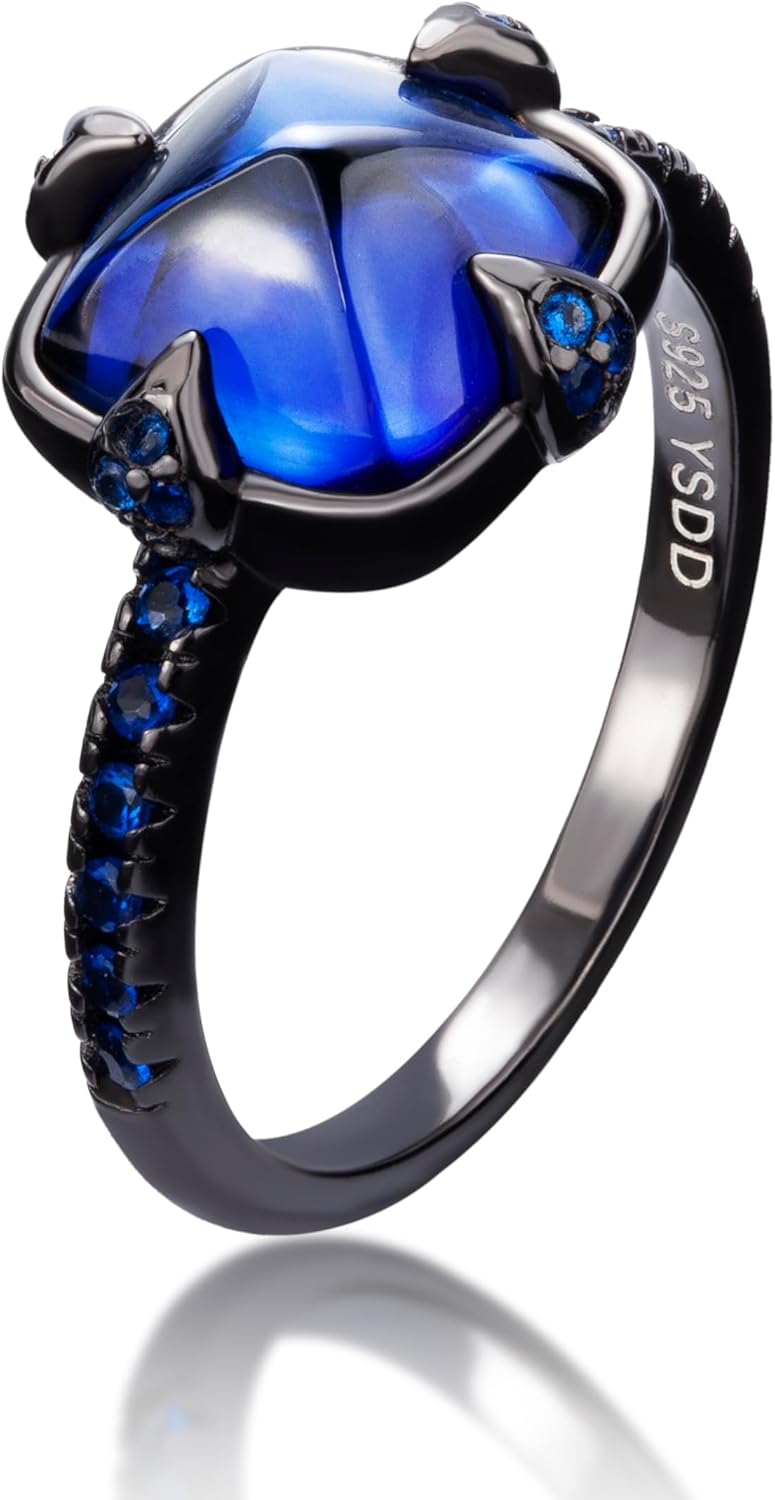 4 Carat Lab Cultured Sapphire Ring, S925 Sterling Silver 8 * 8mm Sapphire Black Ring, 4 Claw Design Rings for Women - Image 2