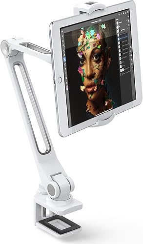AboveTEK Soporte de escritorio para iPad, soporte ajustable multiángulo para tableta, brazo giratorio de 360, soporte de abrazadera de aluminio para