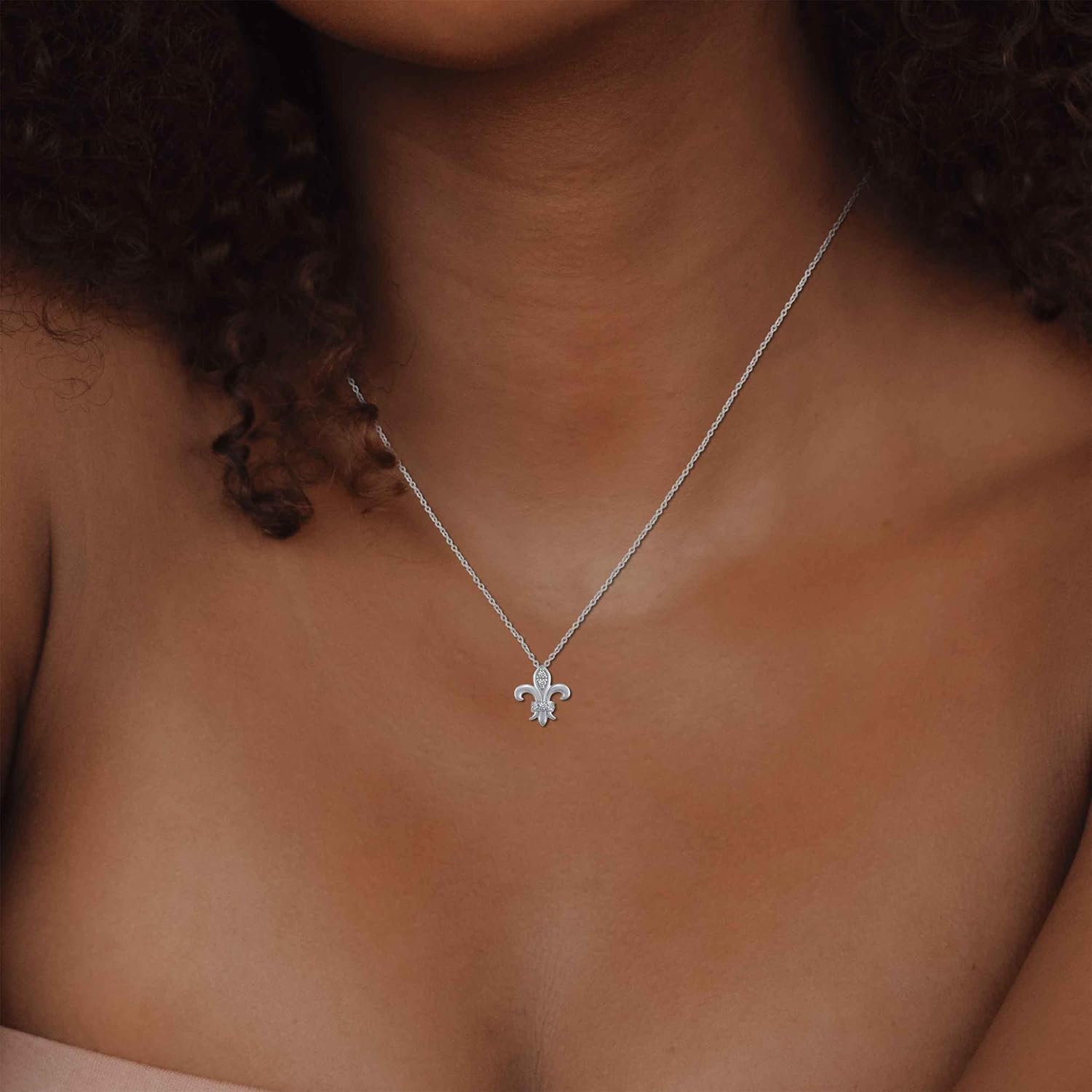 Fifth and Fine Fleur De Lis 1/20 Cttw Natural Diamond Pendant Necklace set in 925 Sterling Silver