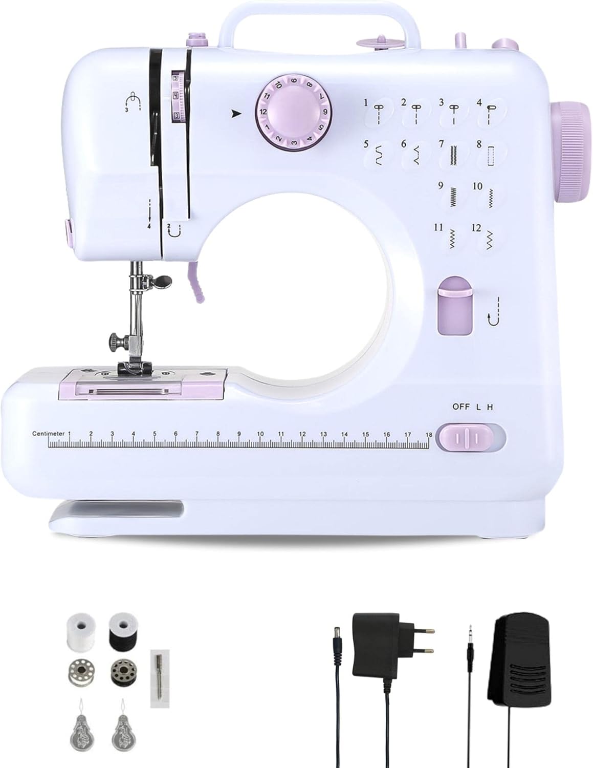 Mini Sewing Machine with 2 Speeds and 12 Stitches. Portable Sewing Machine with Foot Pedal, 2