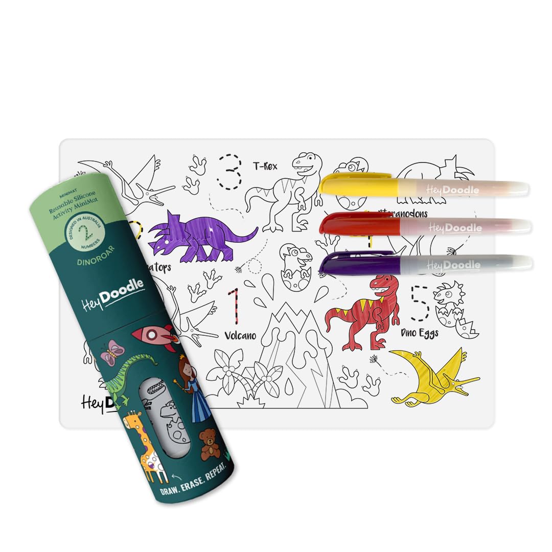 DinoRoar Mini Doodle Mat for Toddlers & Kids - Mess Free & Wipeable Activity Pad for Alphabet Learning, Writing, Drawing & Coloring - No Mess Reusable Craft Mat for Ages 3-7