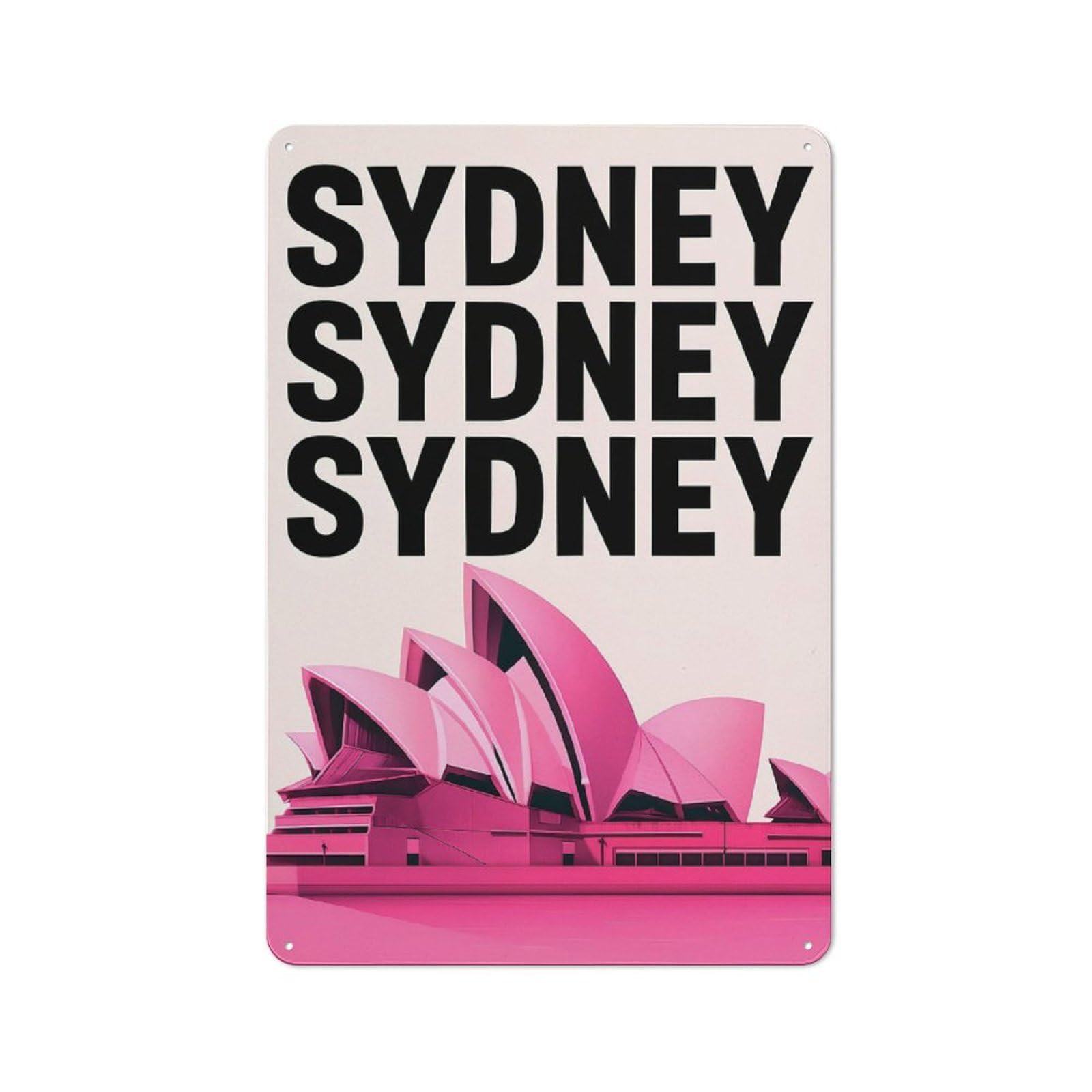Junmoney Sydney Opera House Pink Industrial Metal Wall Sign 30X20cm Featuring Urban Room Decor For Loft, Studio, Office Or Creative Room