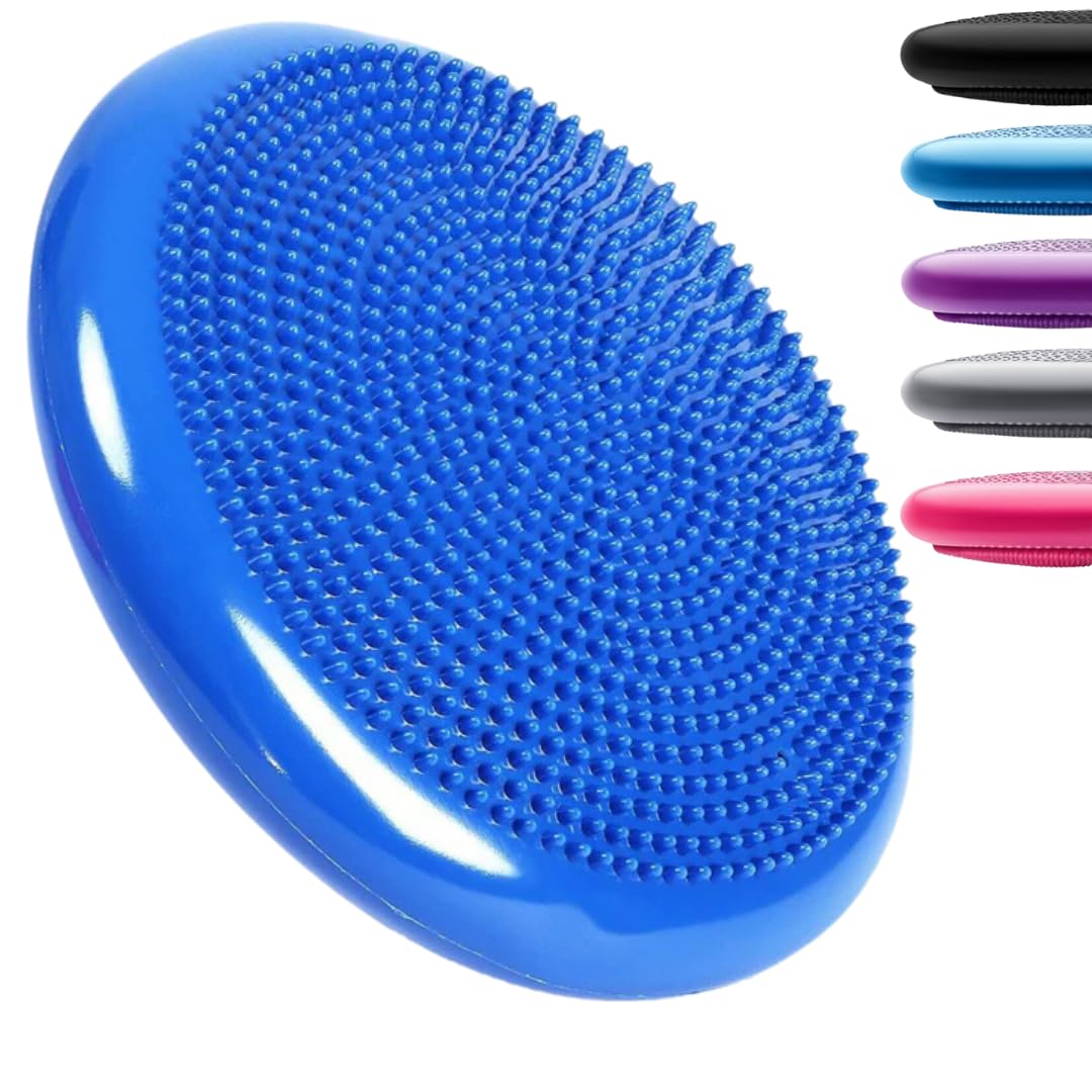 Inflatable Wobble Cushion Stability Training Air Pad Board With Pump (33cm x 2 inches) (Blue)