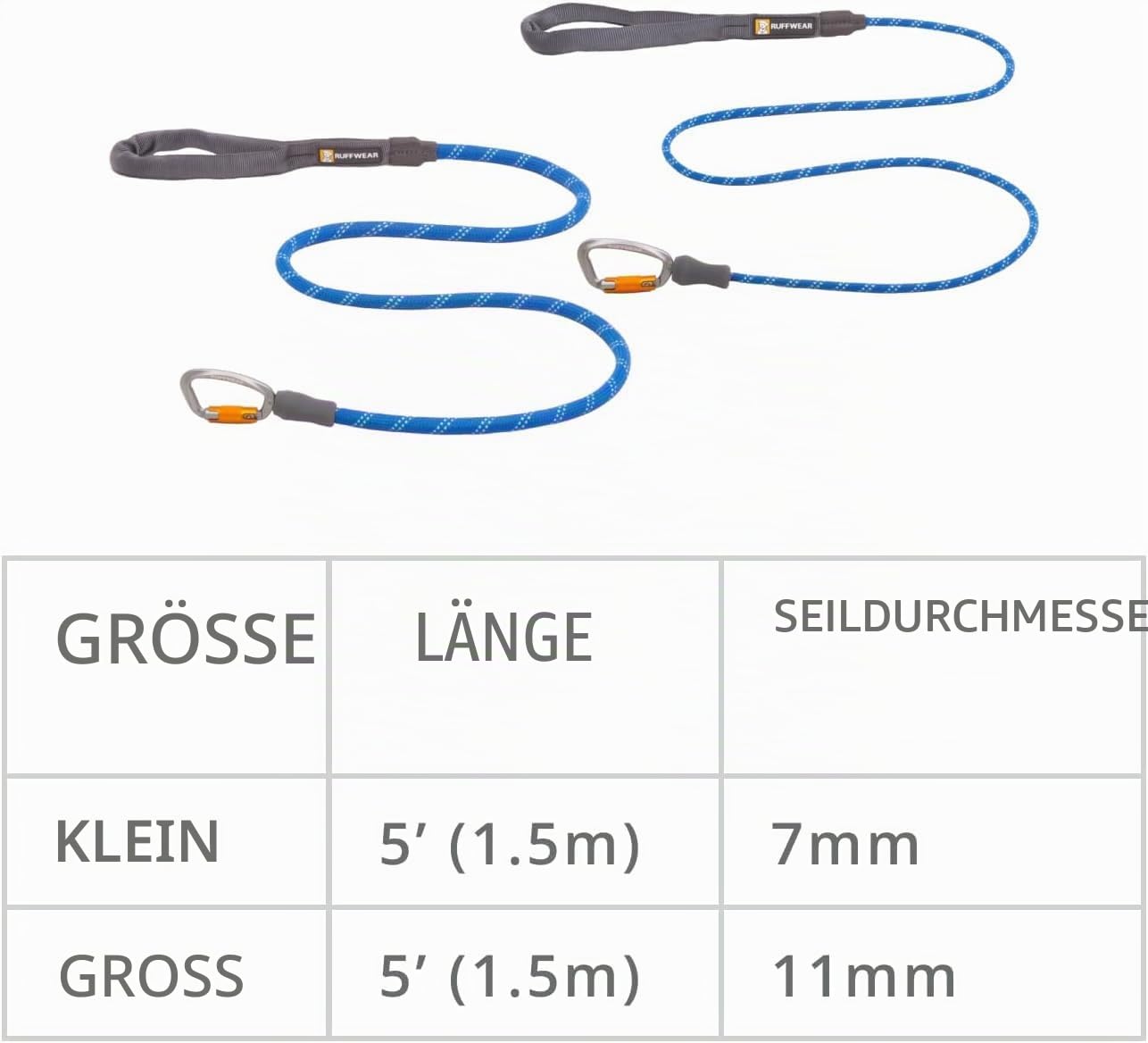 RUFFWEAR Knot-a-Leash Reflektierende Hundeleine, große, zugfreie 1,5 m Lange Hundeleine mit gepolstertem Griff, leichte und robuste Hundeleine, Anti-Tangle-Leine, L, Blue Pool