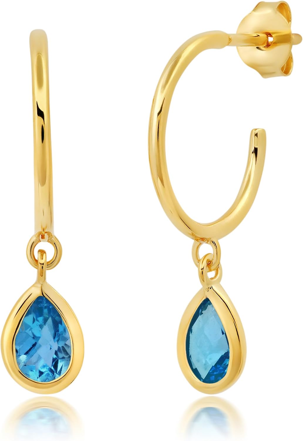 Open Hoop Pear Shape Blue Topaz Earrings 925 Sterling Silver or 14k Gold Plated Dangle Charms Topaz Stone Dangles Earrings Gemstone Earrings December Birthstone Earrings for Women Birthstone Jewelry