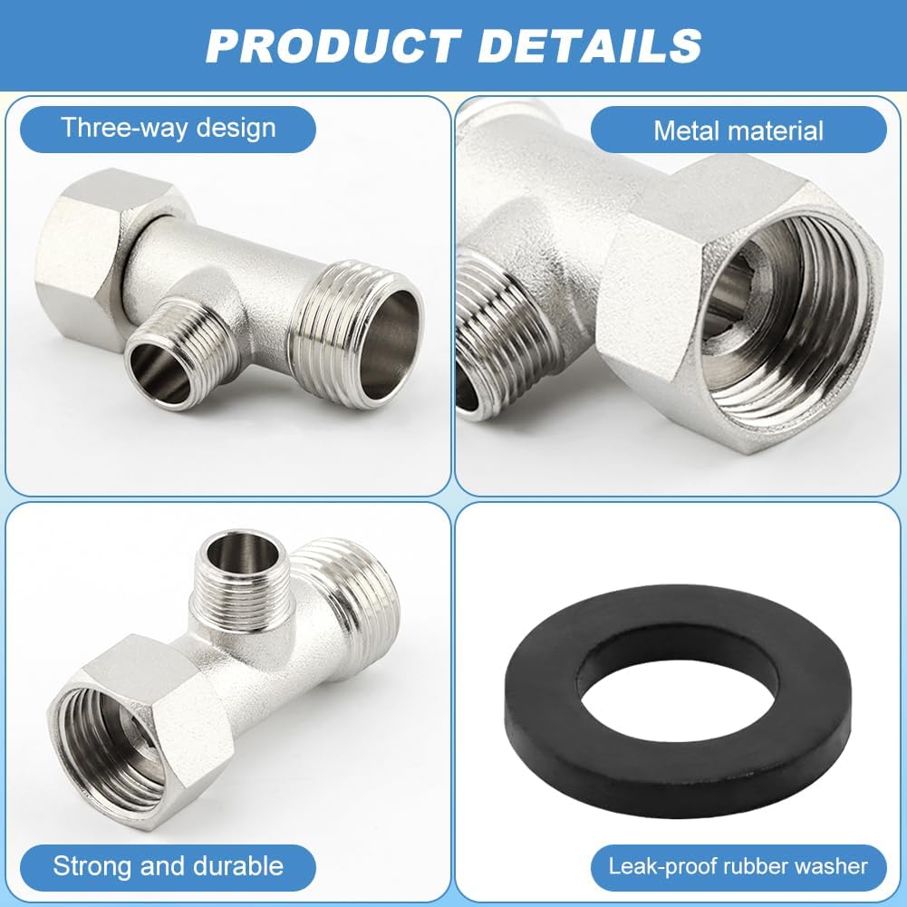 Bidet T Adapter, 3 Way Adapter or Tee Connector (Thread Size 1/2″ x 1/2″ x 9/16″), Bidet Attachment for Toilet (1/2inch)