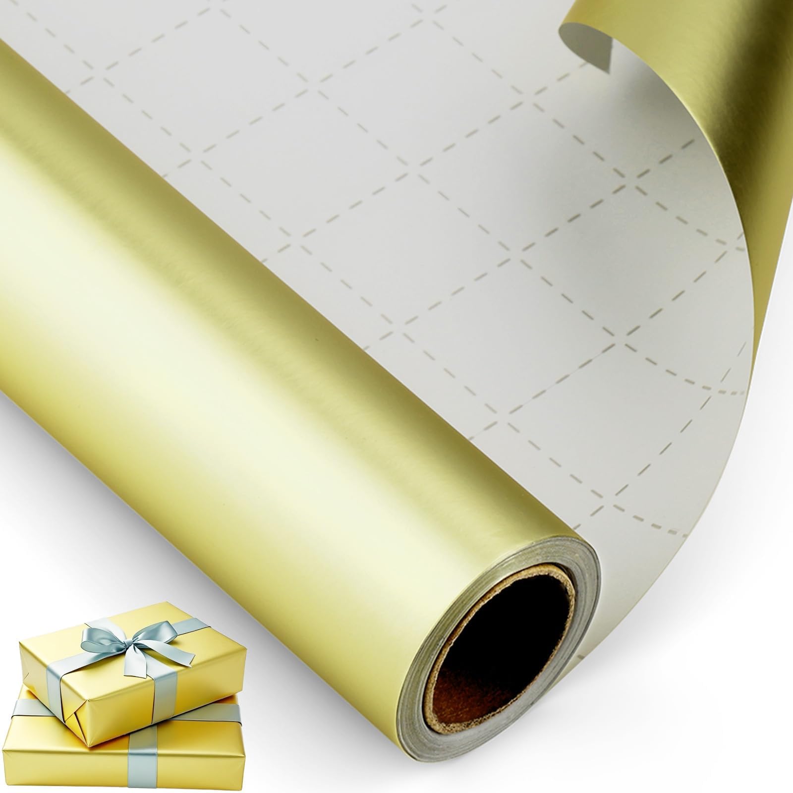 mawmuaw Geschenkpapier Gold 10 m x 43 cm Wrapping Paper Geschenk Papier Geschenkpapier Hochzeit für Geschenkverpackungen Geburtstag Hochzeit Bastelarbeiten Weihnachten Festliche Dekorationen