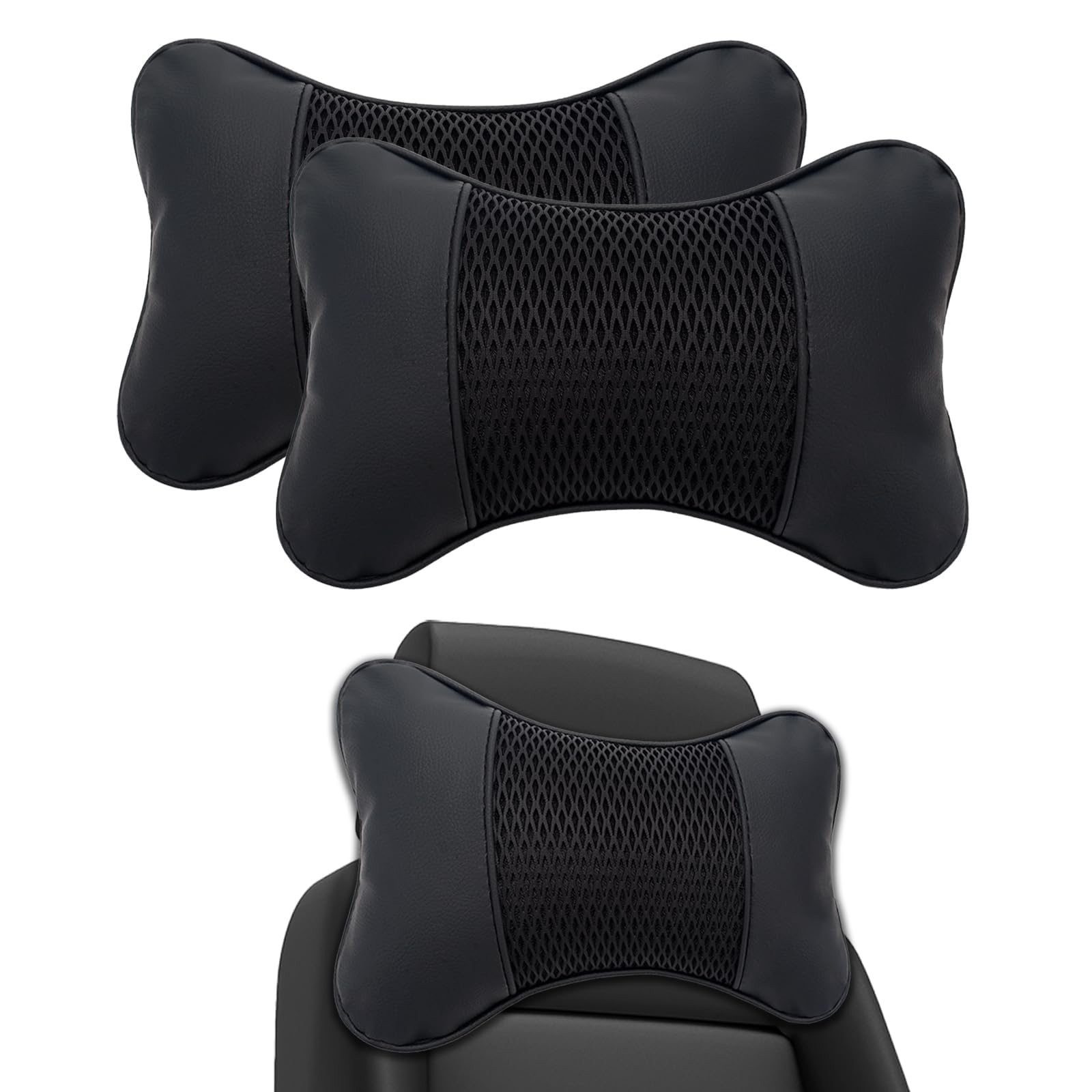 R-timer 2 Pieces Car Headrest for Abarth 500 595 695 Coppa Coppone, Car Neck Support Pillow Neck Pillow Head Rest Cushion Seat Neck Support,Black