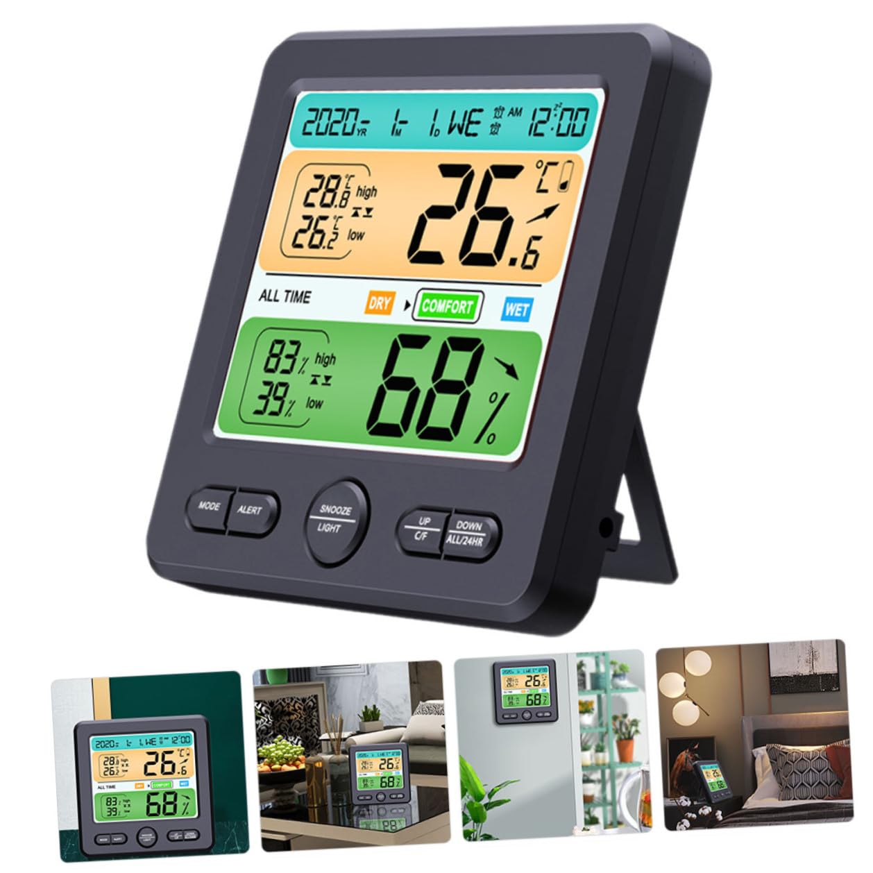 Igrometro Multifunzionale da Tavolo con Grande per Monitoraggio Temperatura e Umidità Compatto e Durevole per Ambienti Privati Lavoro e Spazi Pubblici