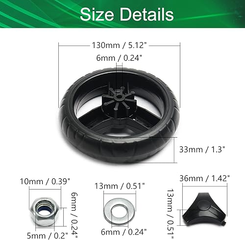 Miniatura 2 de Yinpecly 2 rodillos de rueda de una sola rueda de 5.12 pulgadas de diámetro, color negro, compatible con cochecitos y bicicletas para niños