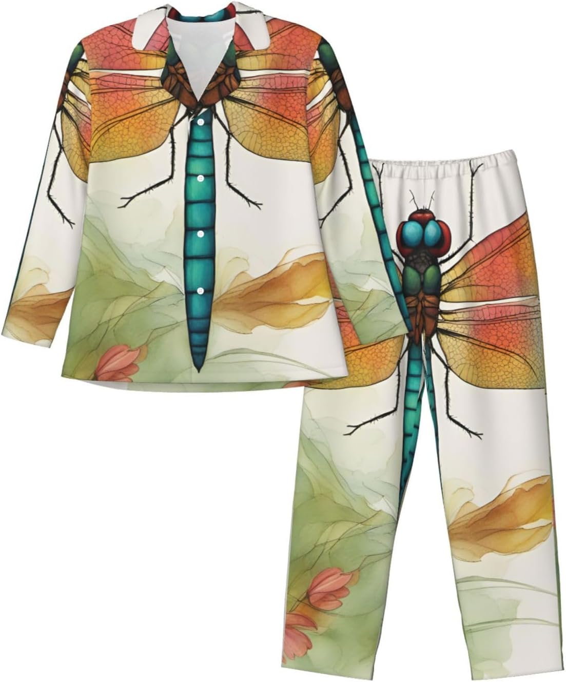 Colorful Dragonfly Print Luxurious Mens Pajamas Set,Breathable Pajamas Set,Perfect For Lounging Bed,Sofa