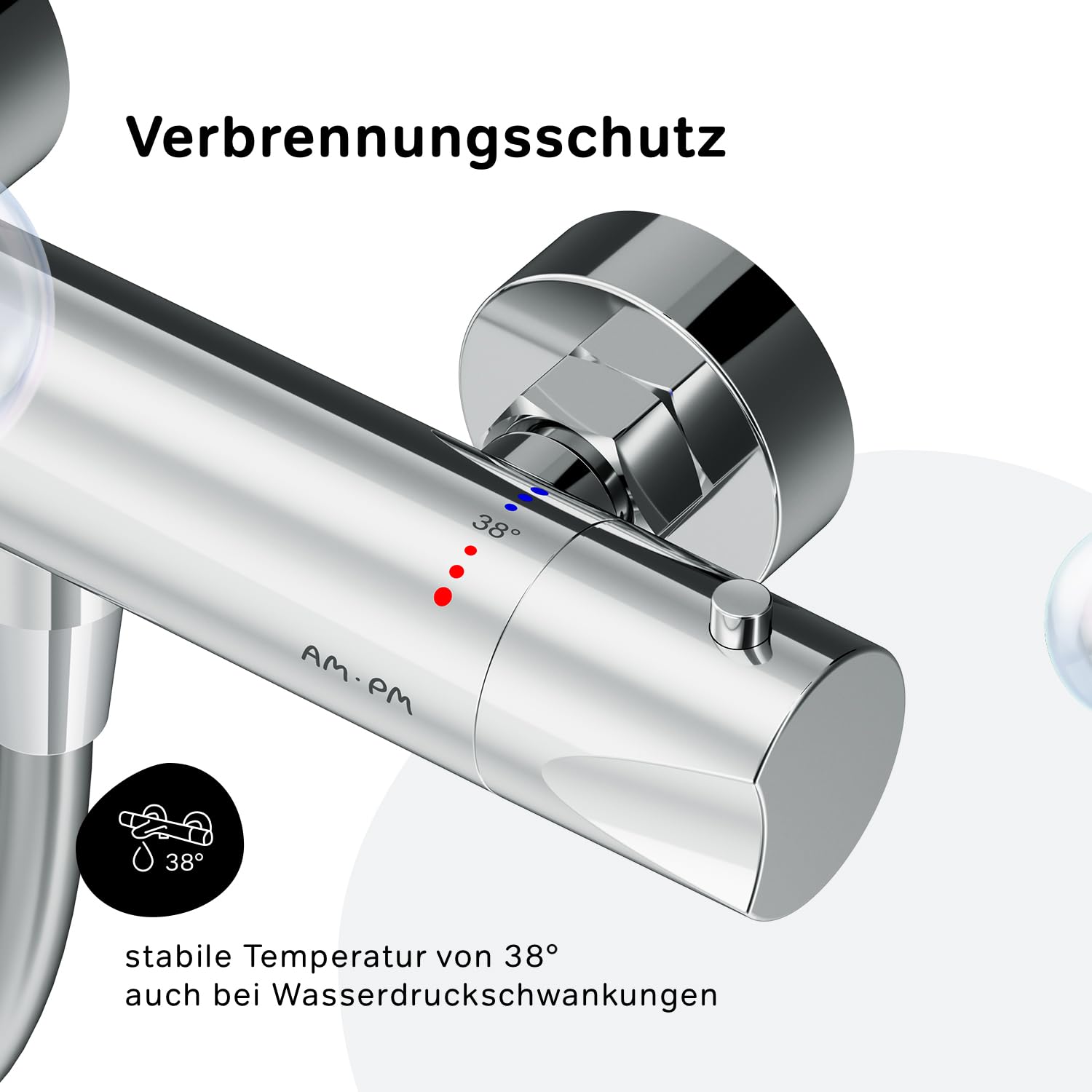 AM.PM Hit – Duschset mit Thermostat | Duscharmatur mit Thermostat | Brausegarnitur mit Duschstange & Handbrause | Duschkopf 1 Strahlart (EnerJet) | Duschschlauch Antikalk | Rub&Clean | Chrom