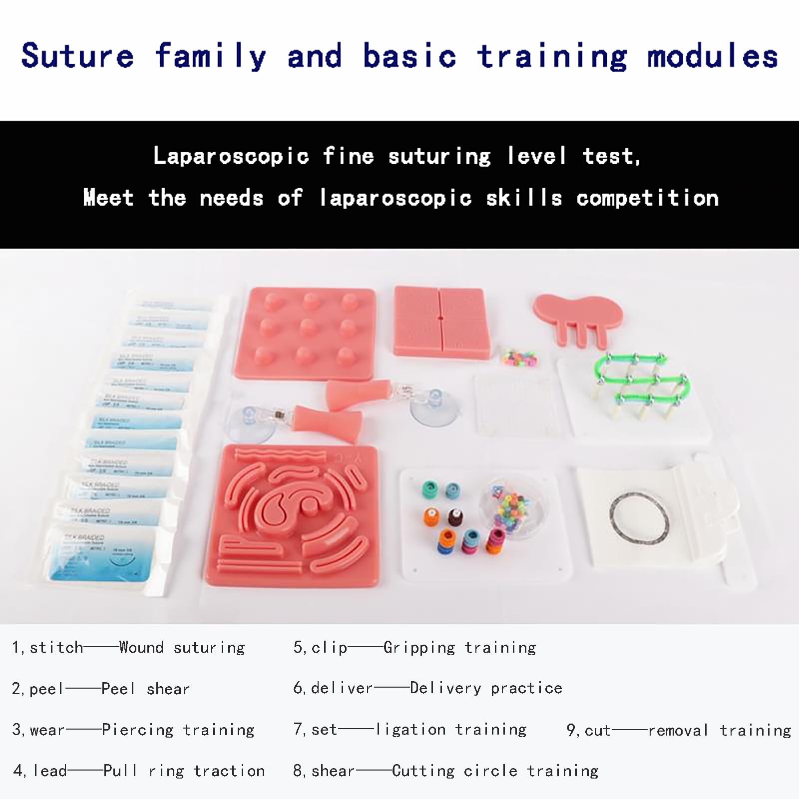Kit de Entrenamiento Simulado Laparoscópico, kit de práctica de sutura, Juego Completo de Entrenamiento de Cirugía Incluye Instrumentos y Accesorios, para Uso de Estudiantes de Medicina en Ejercicios
