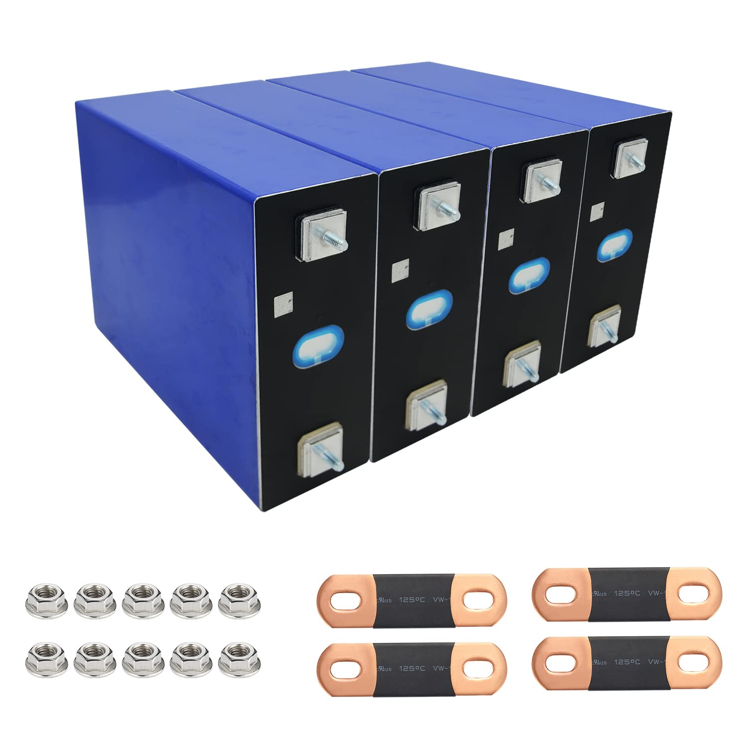 4PCS 3.2V 300AH Grade A LiFePO4 Battery Cells, USA Stock, Deep Cycle 6000 Battery with QR Code, Lithium Motorcycle Battery, Suit for Marine, RV, Solar System, Golf Cart