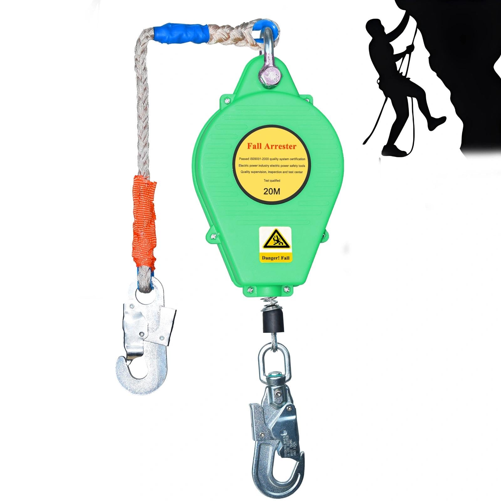 Antichute a Rappel Automatique 10m, Ligne de Vie Auto-Rétractable, Dispositif de Sécurité rétractable pour Travaux en Hauteur et Toiture, Charge Maximale 150 kg(Vert,20m)