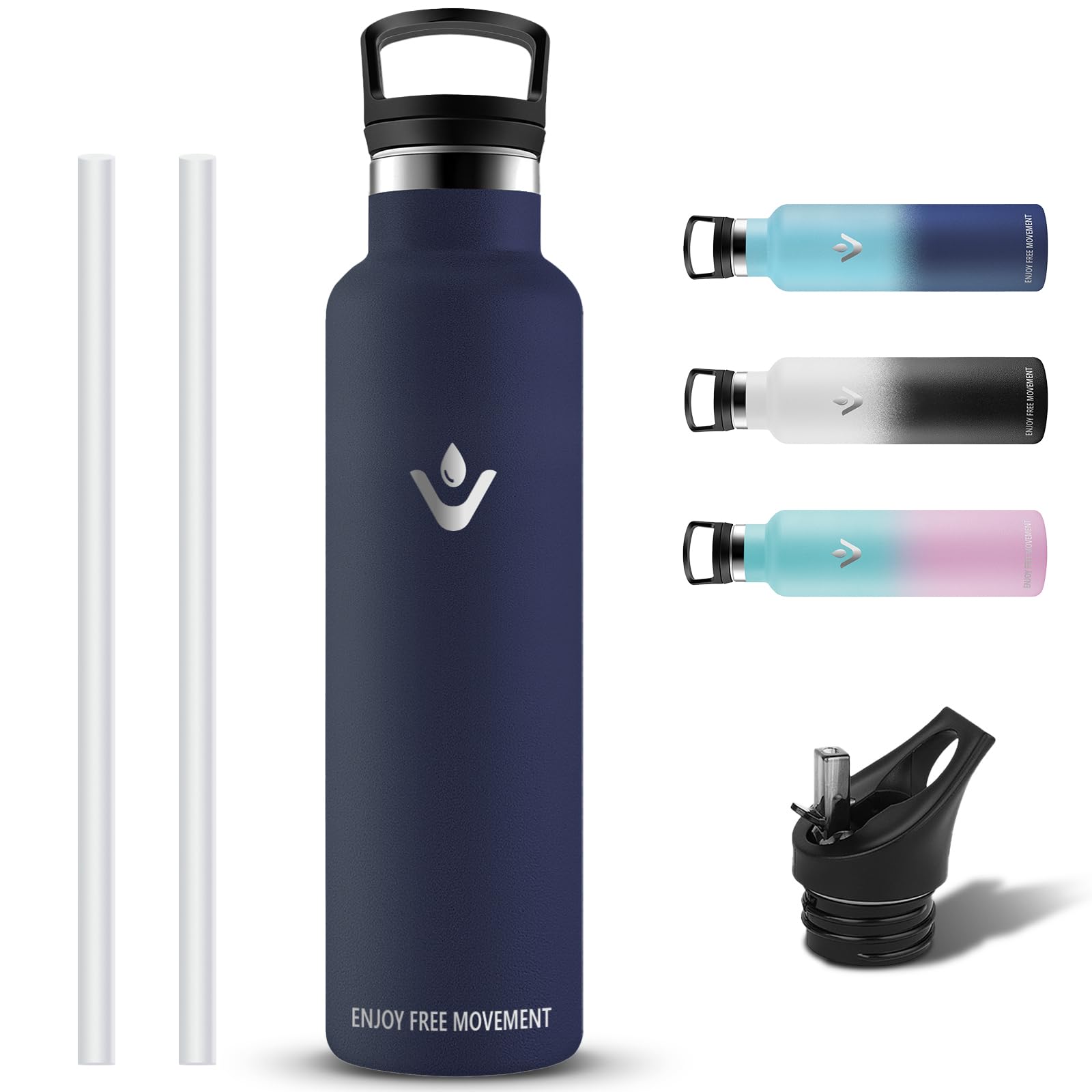 Trinkflasche- 1l- Trinkflasche Edelstahl, Thermosflasche mit Strohhalm, BPA-Frei, Thermosflasche Auslaufsicher, Doppelwandige Vakuumisolierte, Wasserflasche Metall, Wasserflasche für Wandern, Büro