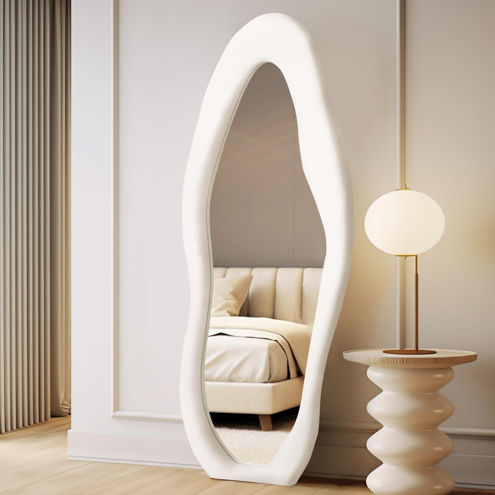 Specchi Ondulati Irregolari A Figura Intera, Specchio Con Cornice In Legno Avvolto In Flanella, Specchi Da Pavimento Ad Arco For Camera Da Letto E Soggiorno, Specchio Decorativo For Inaugurazione Dell