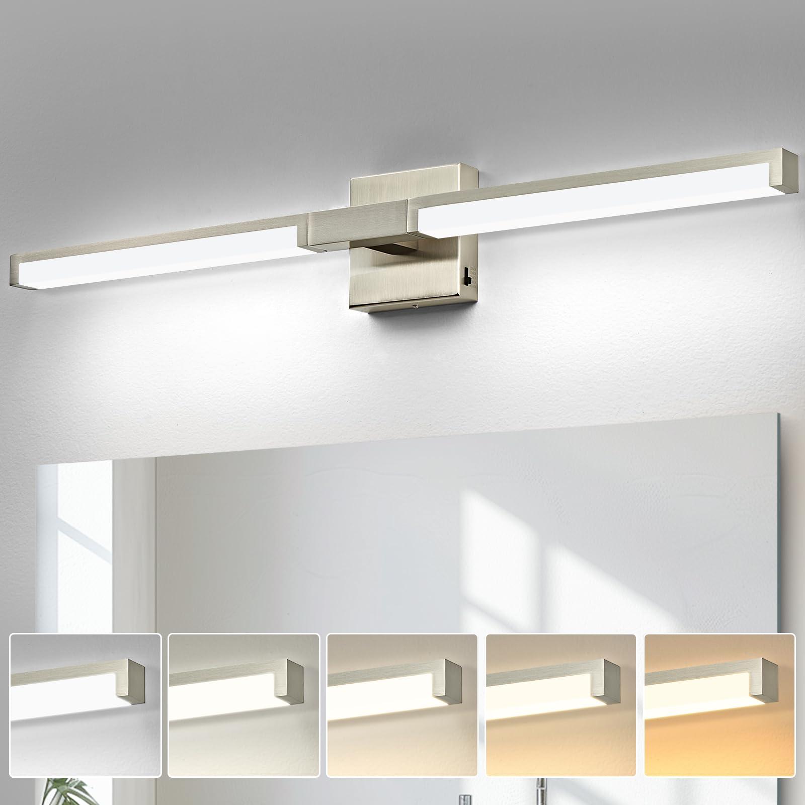 OKELI 32 Inch Bathroom Light Fixtures Modern Brushed Nickel Vanity Light Over Mirror for Bathroom 16W 5CCT Diammable