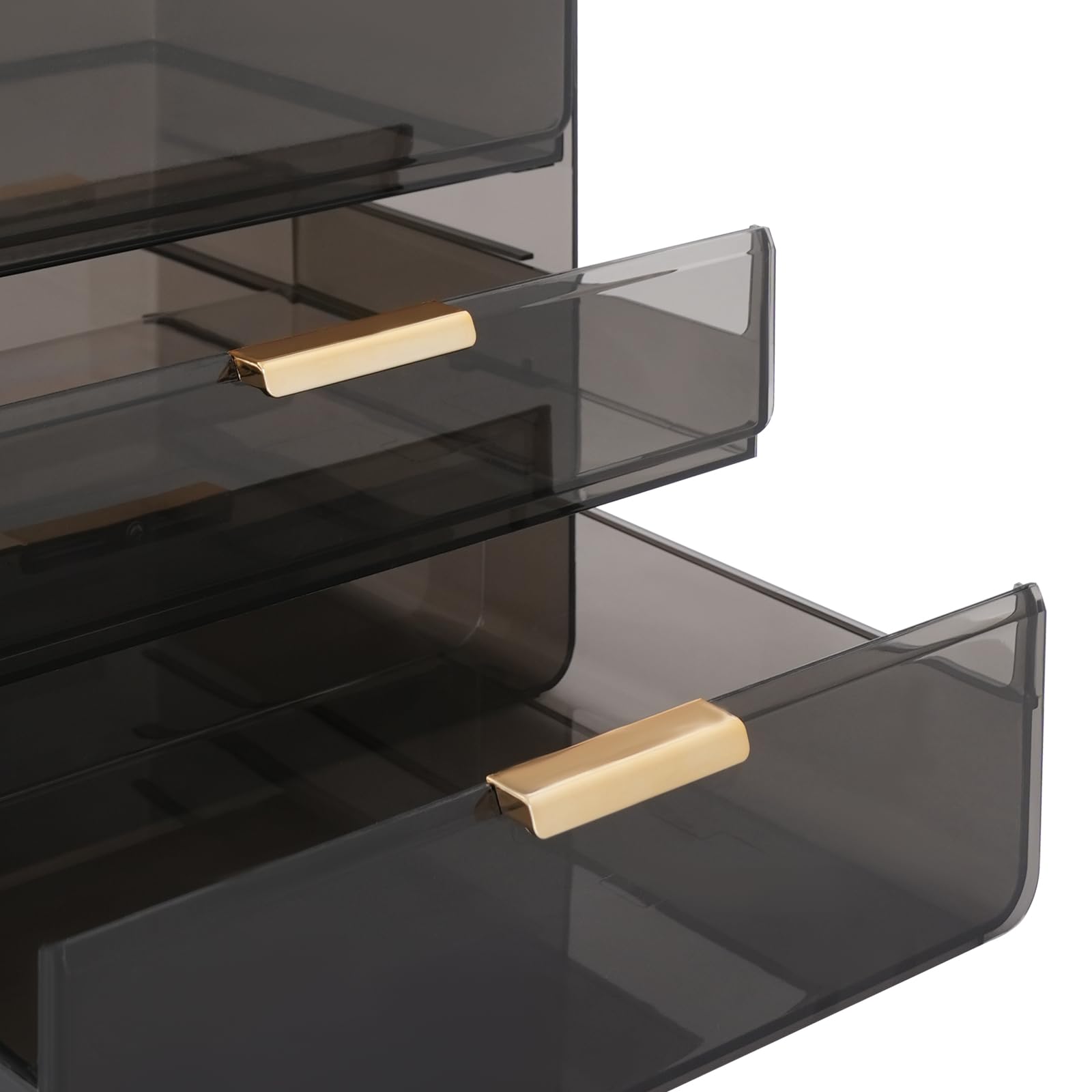 Schminktisch Organizer Make Up Kosmetik Makeup Organizers Schmink Make-up Organizer Schwarz, PET und ABS, Modern, Rechteckig, 2 Schubladen, 3 Ebenen, mit Lippenstifthalter, 30x19x37,2 cm