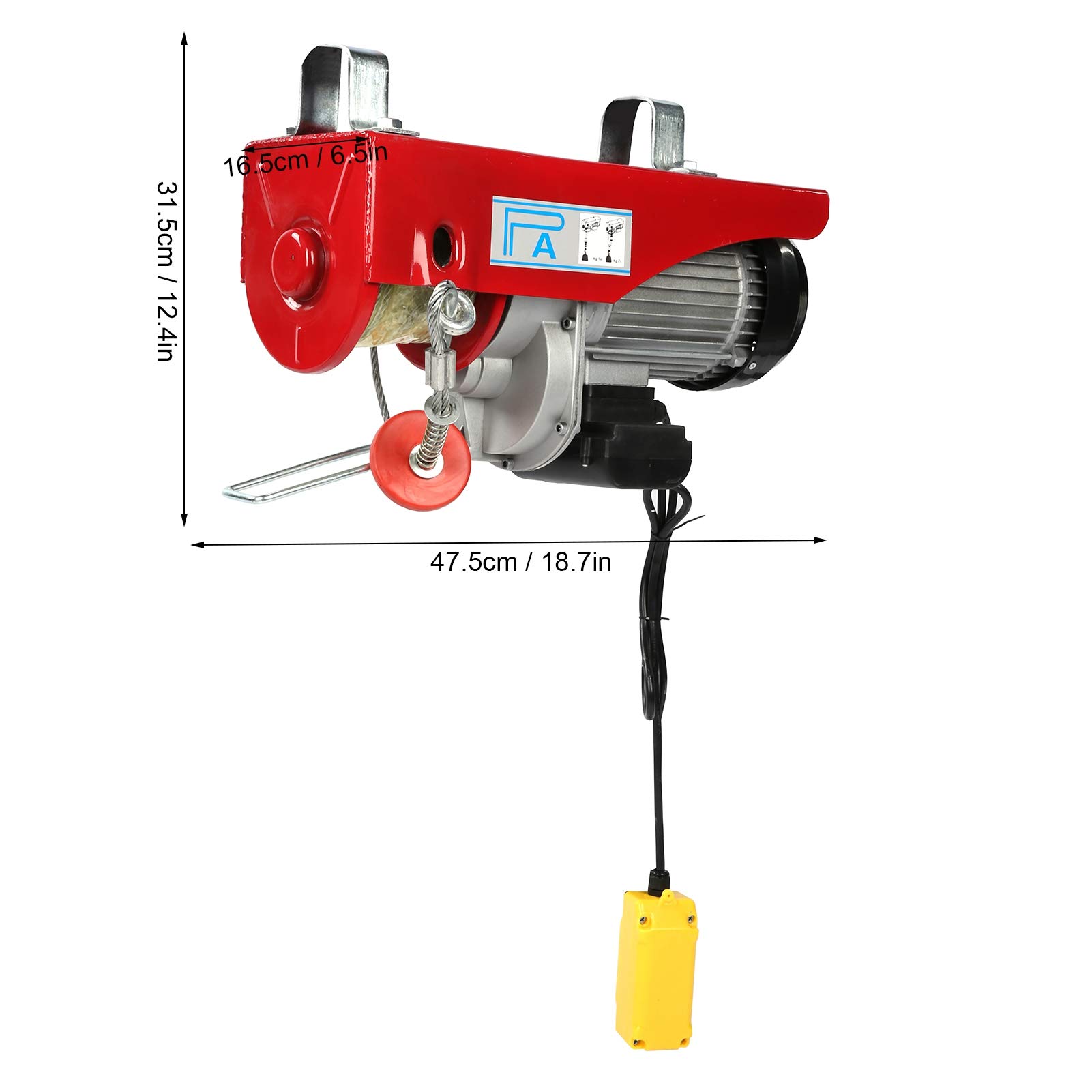 Paranco Elettrico 500 Kg-1000 Kg, Paranco di Sollevamento con Argano a Cavo Elettrico, con Fune in Acciaio 18 Metri, 500 Kg-1000 Kg 1800 W, Paranchi Elettrici (Spina