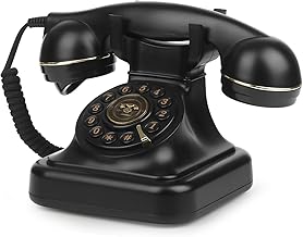 Sangyn Retro Landline Telephone Adjustable Ringer Volume Vintage Phone with Redial Function Corded Desk Old Phone for Home Office Hotel, Black