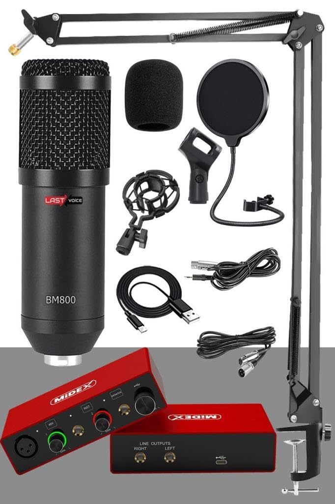 LASTVOİCE Midex Glx Paket-3 BM800 Mikrofon + Stüdyo Ses Kartı + Stand + Filtre
