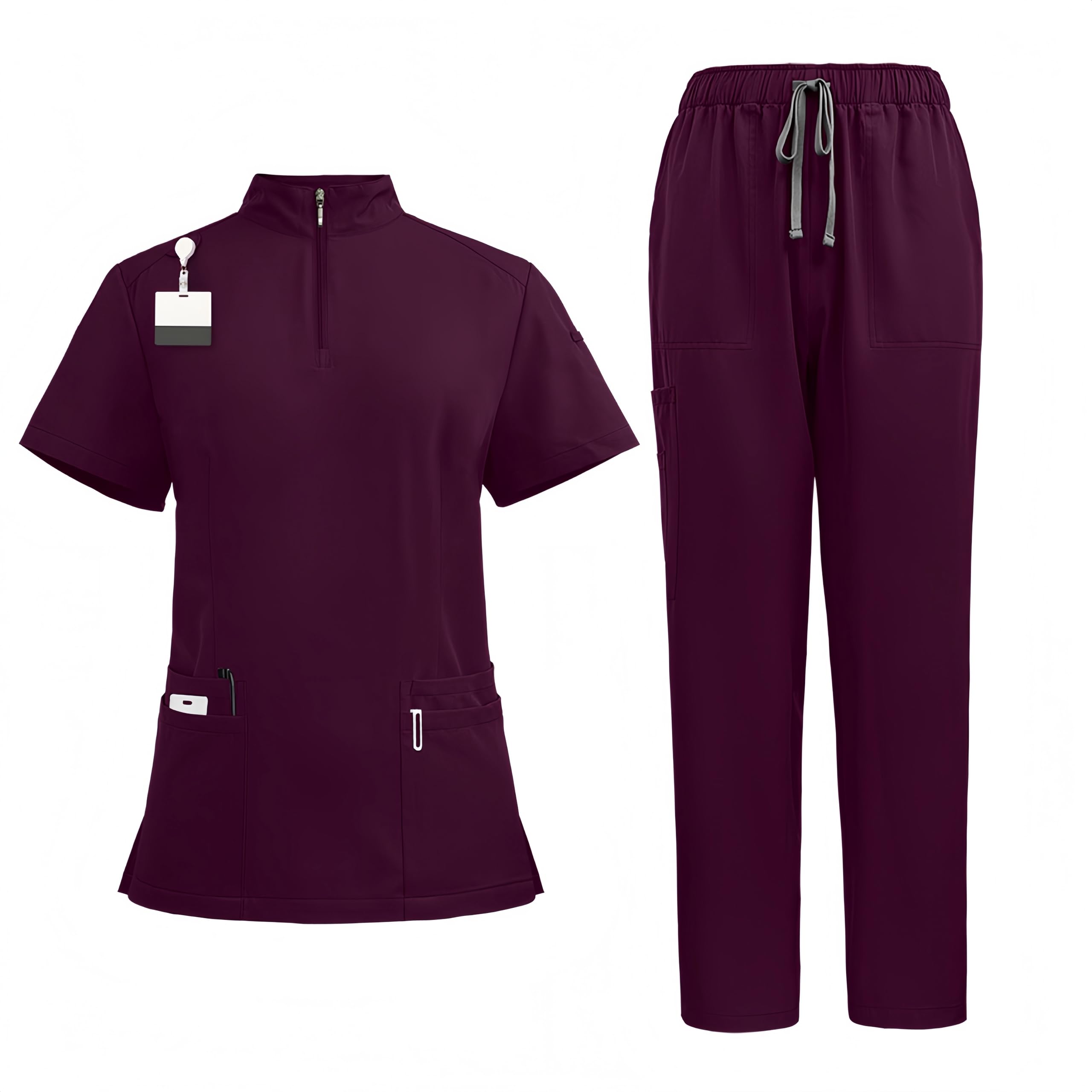 Aylashine Scrubs Medical Uniform, Set-Zipper Collar Top&Straight Pants, Unisex Workwear，for Doctors, Nurses, Beauty Salons