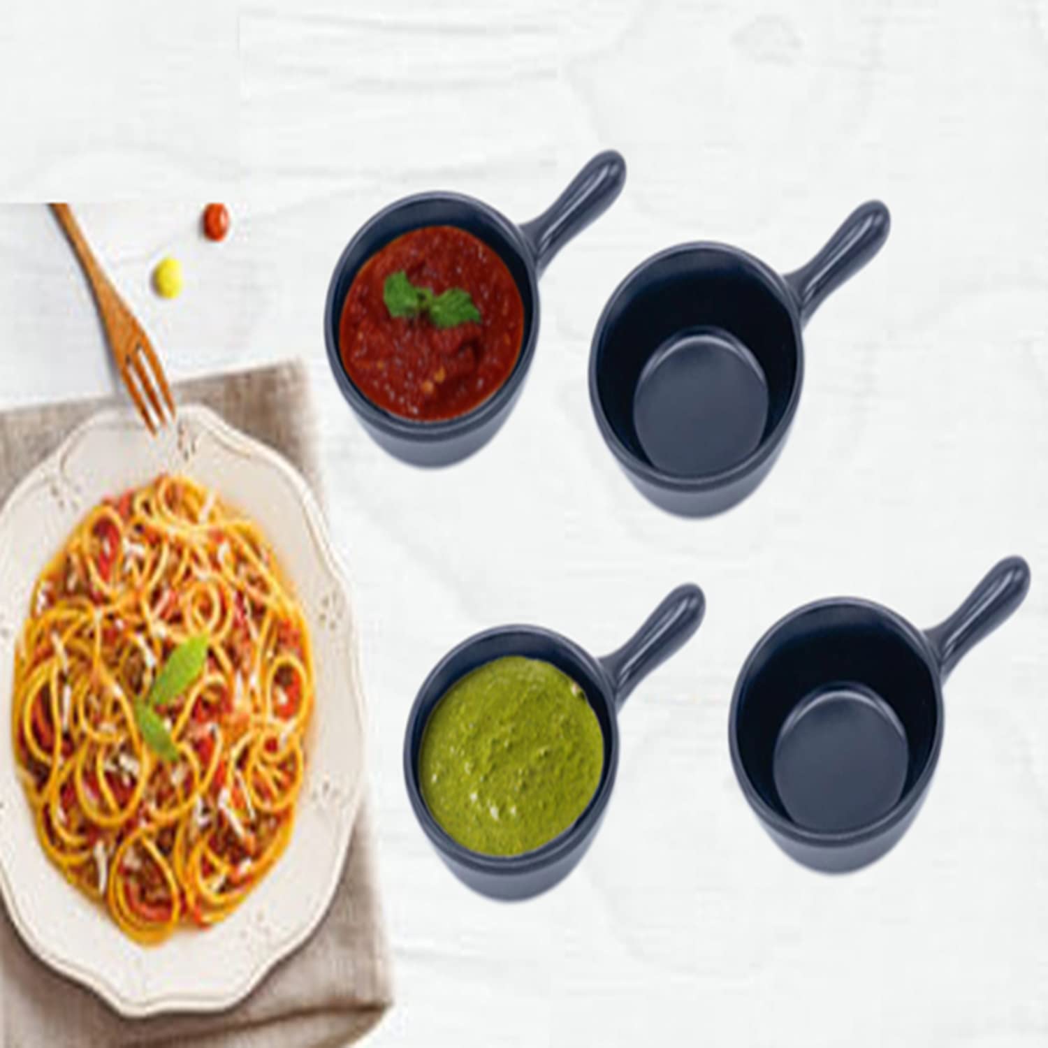 ZIDO (Pack of 4 Mini Dip Katori for Sauce, Chutneys, Mayonnaise, Pickles and Dessert